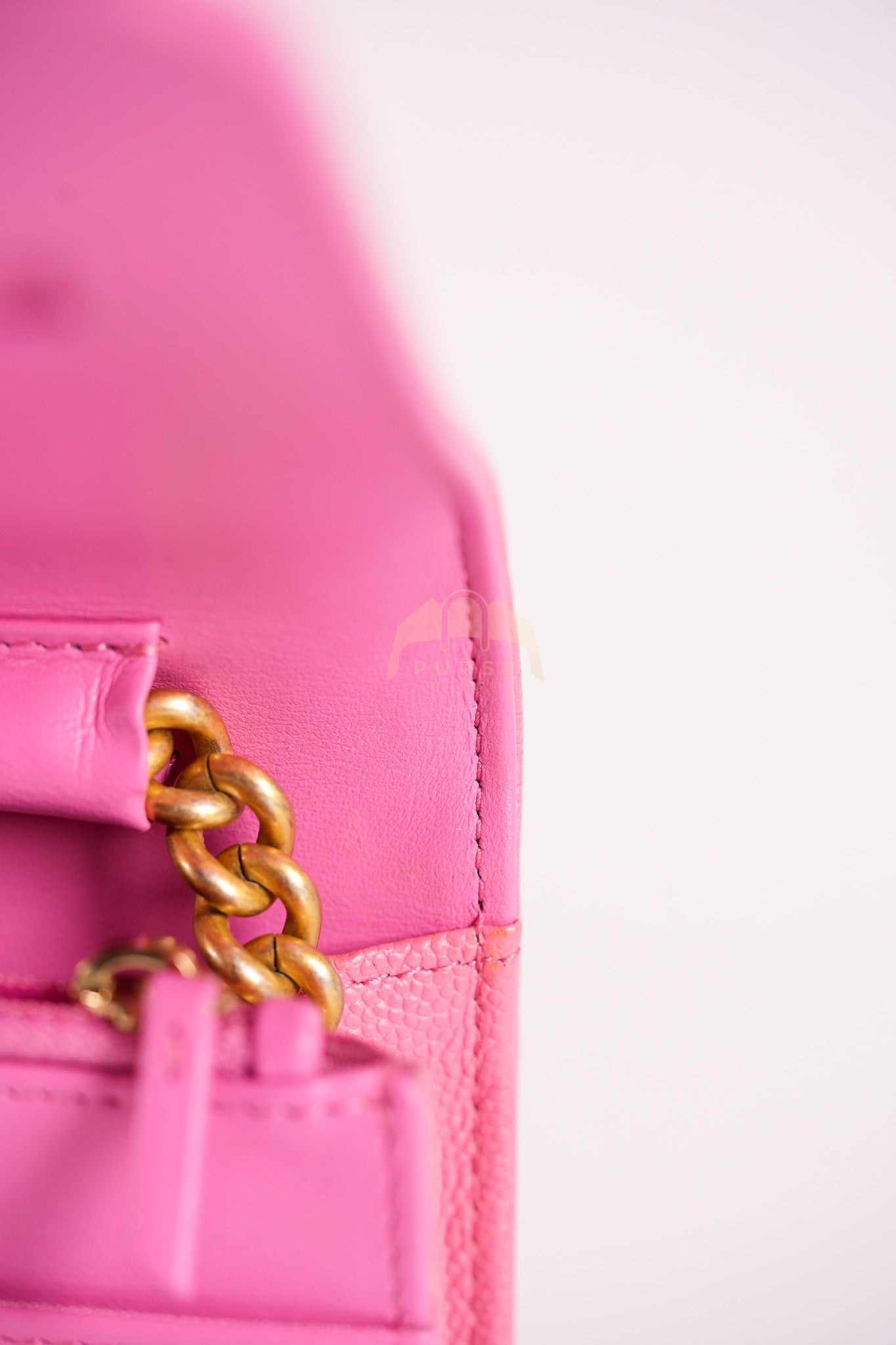 Wallet On Chain (WOC) in Pink Quilted Caviar Leather and Aged Gold Hardware Series 31 | Purse Maison Luxury Bags Shop