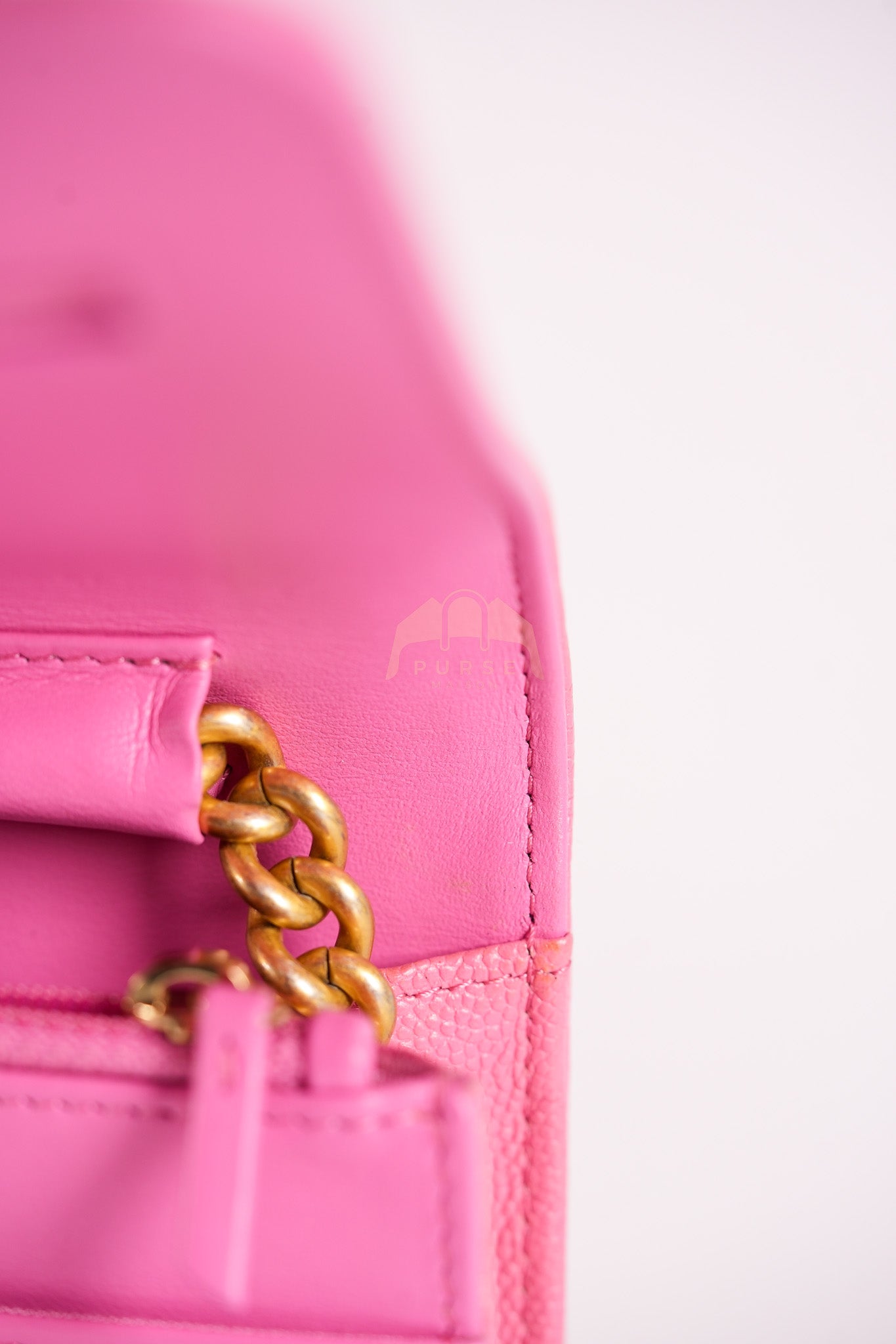 Wallet On Chain (WOC) in Pink Quilted Caviar Leather and Aged Gold Hardware Series 31 | Purse Maison Luxury Bags Shop