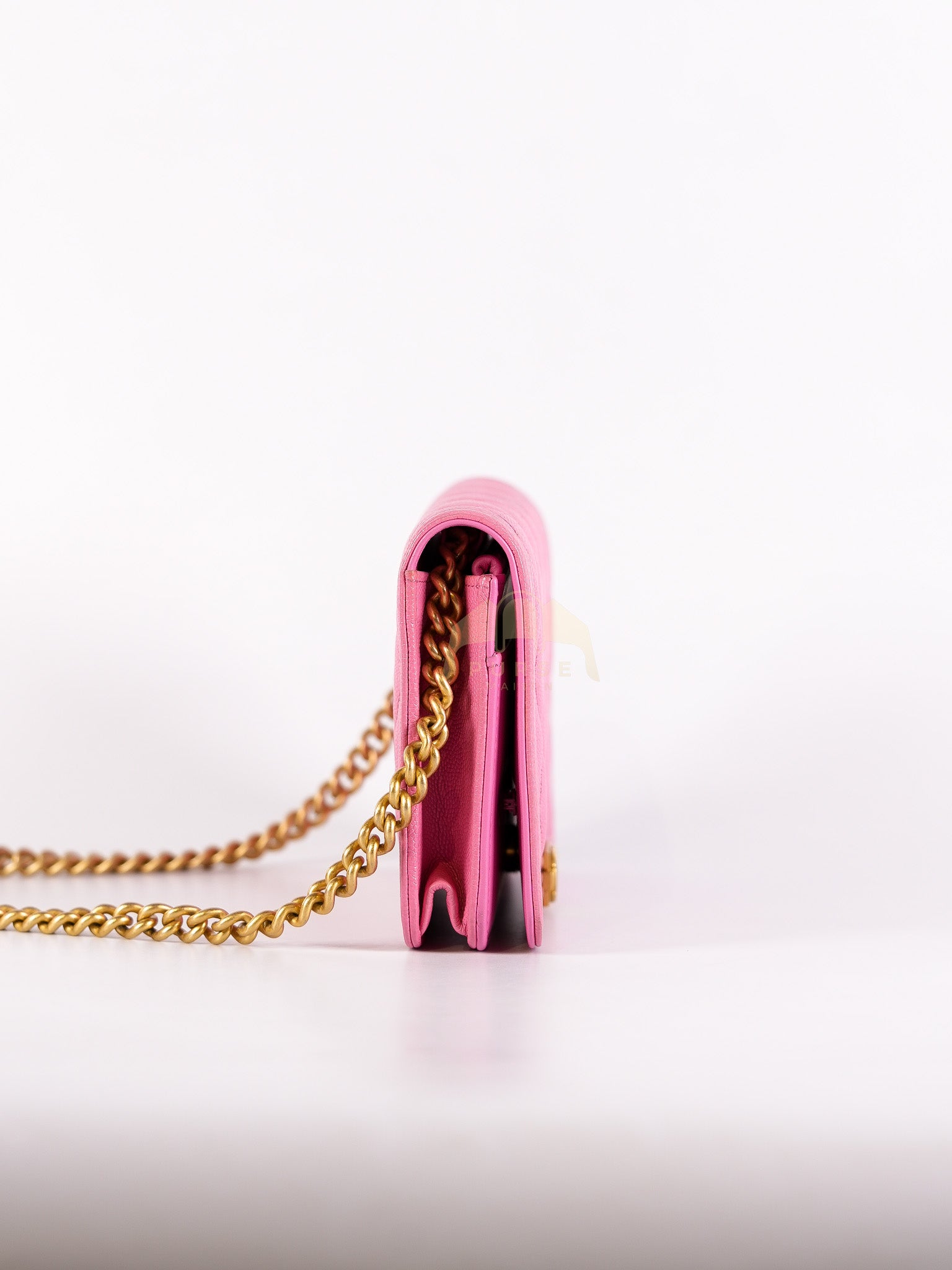 Wallet On Chain (WOC) in Pink Quilted Caviar Leather and Aged Gold Hardware Series 31 | Purse Maison Luxury Bags Shop