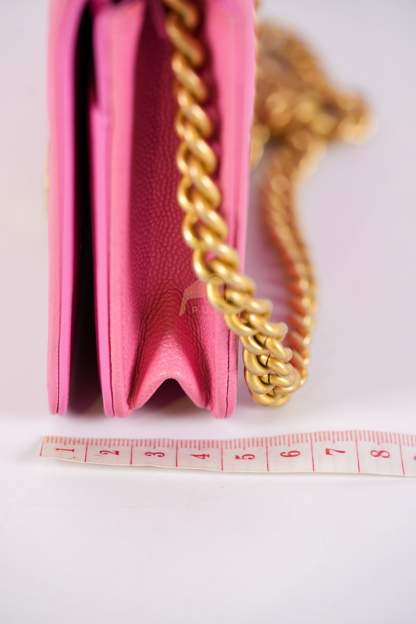 Wallet On Chain (WOC) in Pink Quilted Caviar Leather and Aged Gold Hardware Series 31 | Purse Maison Luxury Bags Shop