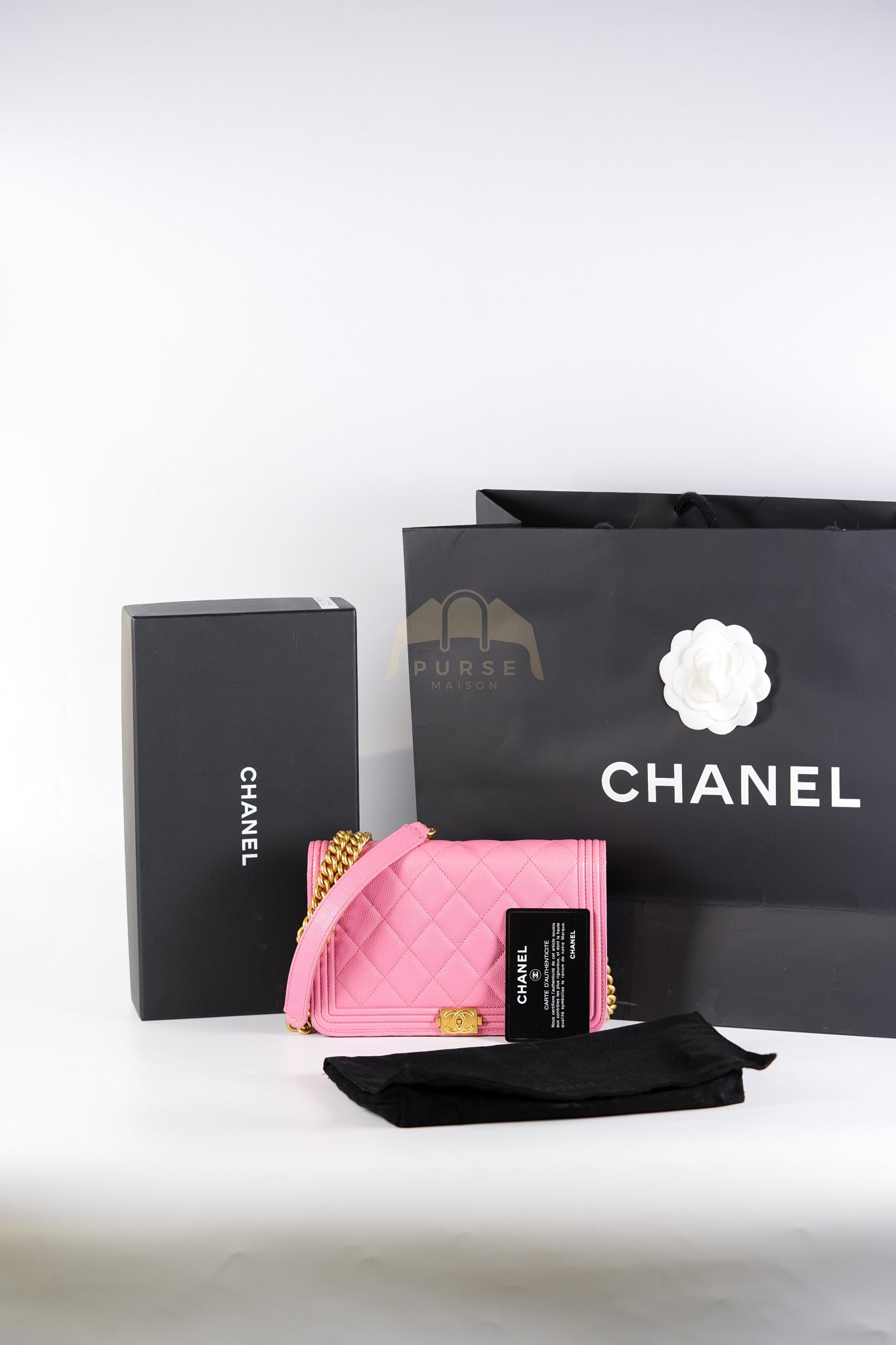 Wallet On Chain (WOC) in Pink Quilted Caviar Leather and Aged Gold Hardware Series 31 | Purse Maison Luxury Bags Shop