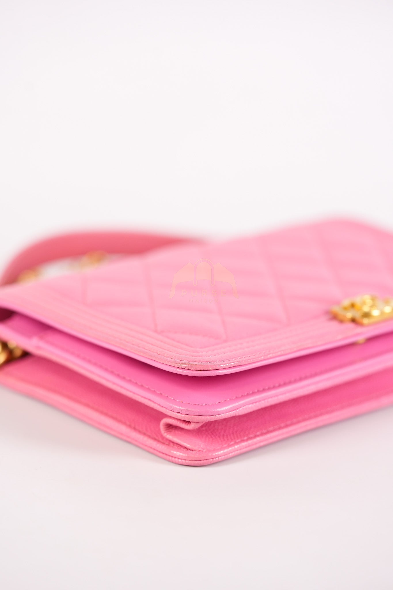 Wallet On Chain (WOC) in Pink Quilted Caviar Leather and Aged Gold Hardware Series 31 | Purse Maison Luxury Bags Shop