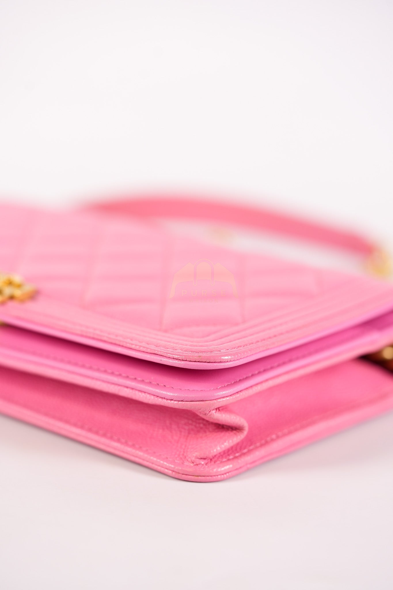 Wallet On Chain (WOC) in Pink Quilted Caviar Leather and Aged Gold Hardware Series 31 | Purse Maison Luxury Bags Shop