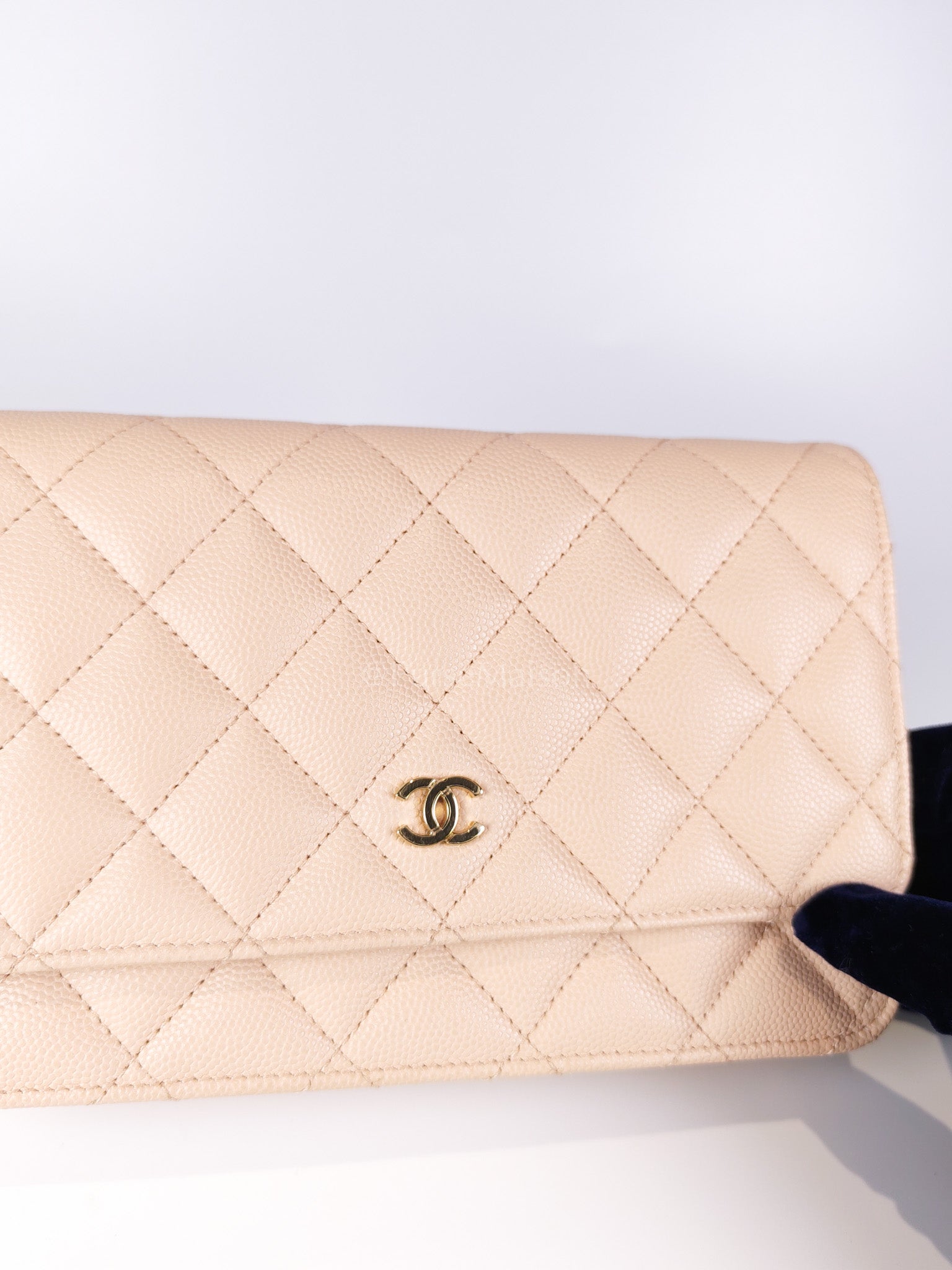 Wallet On Chain (WOC) Pale Beige Pink in Caviar Leather and Light Gold Hardware (Microchip) | Purse Maison Luxury Bags Shop