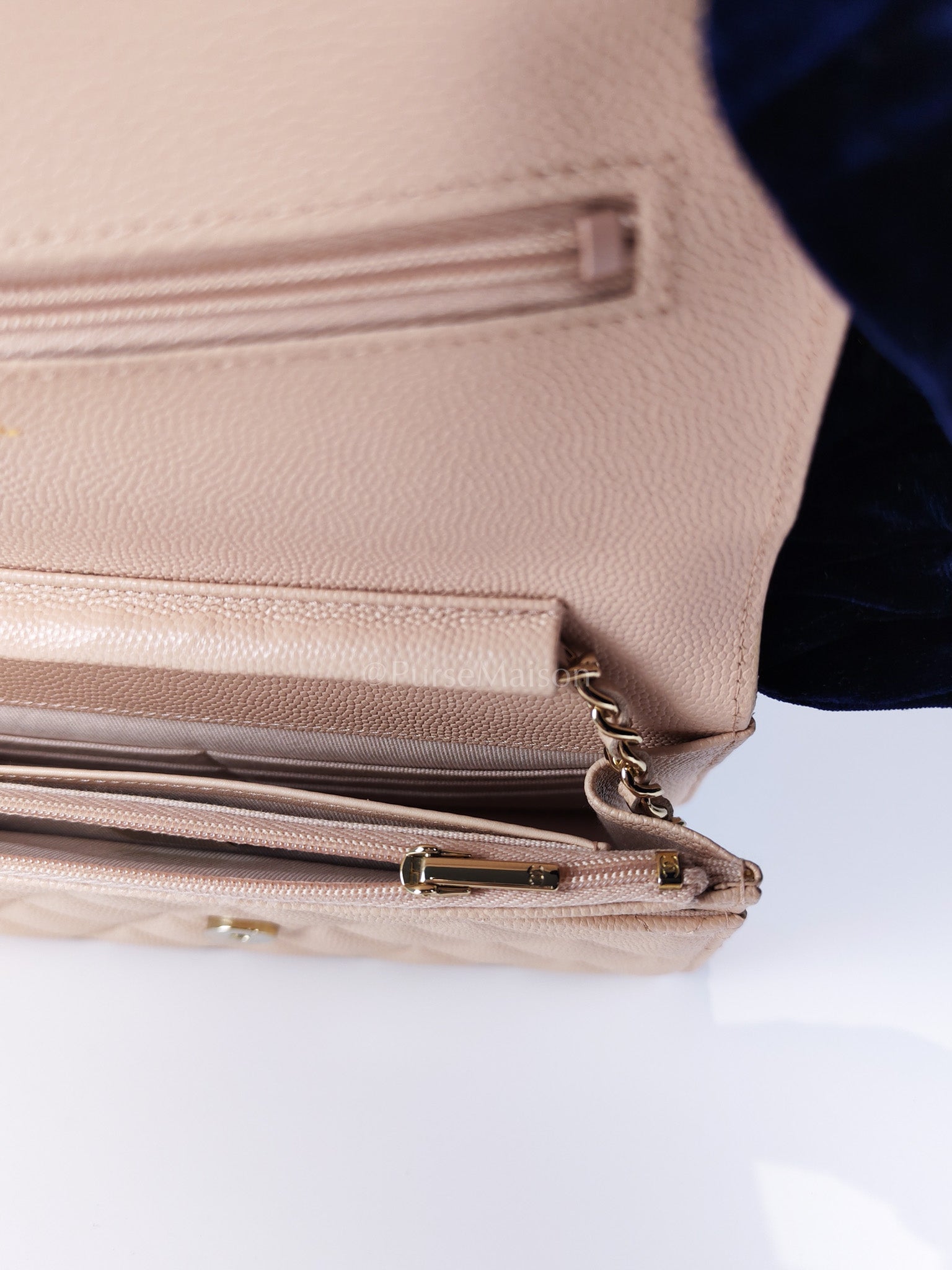 Wallet On Chain (WOC) Pale Beige Pink in Caviar Leather and Light Gold Hardware (Microchip) | Purse Maison Luxury Bags Shop