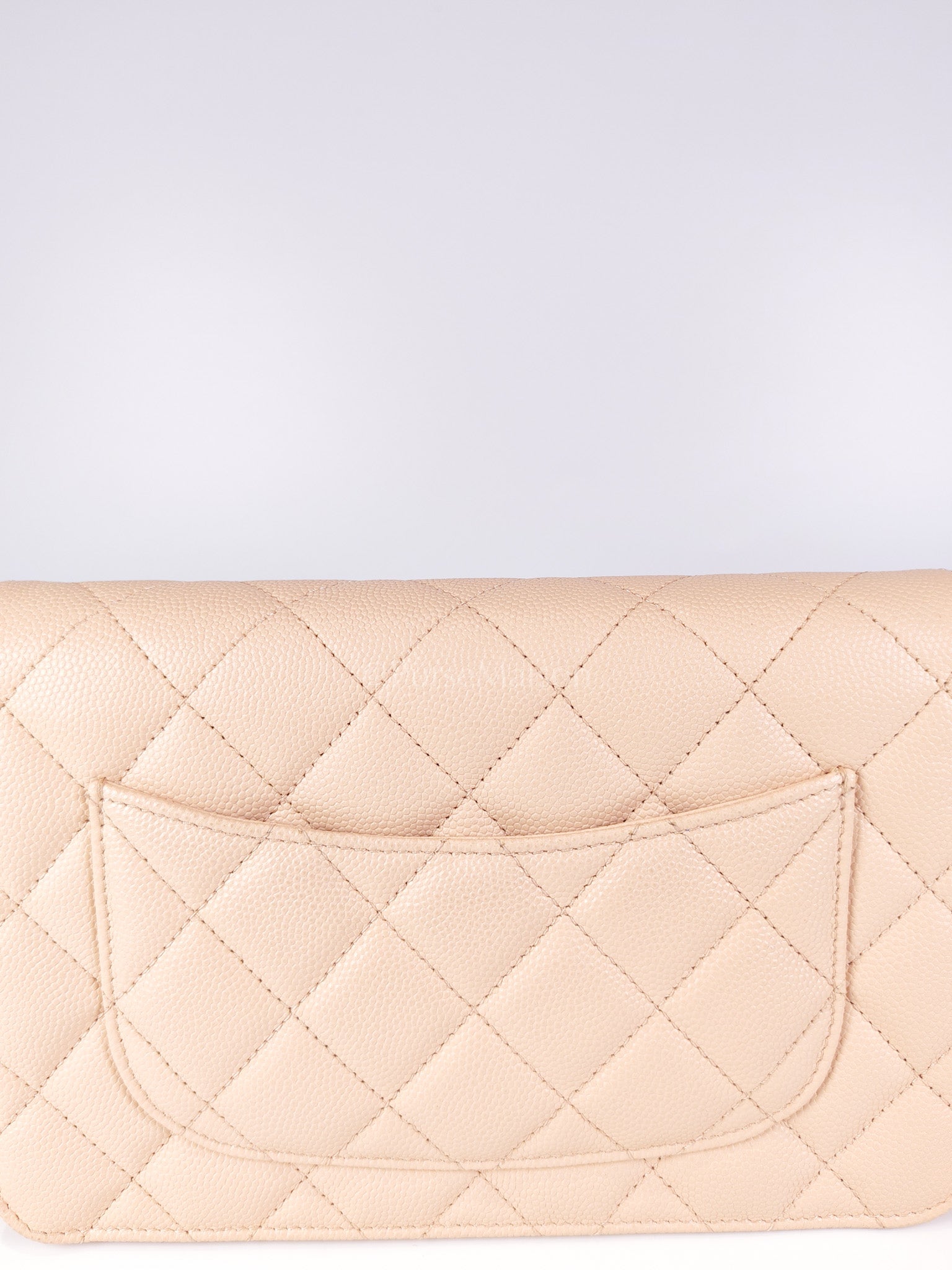 Wallet On Chain (WOC) Pale Beige Pink in Caviar Leather and Light Gold Hardware (Microchip) | Purse Maison Luxury Bags Shop