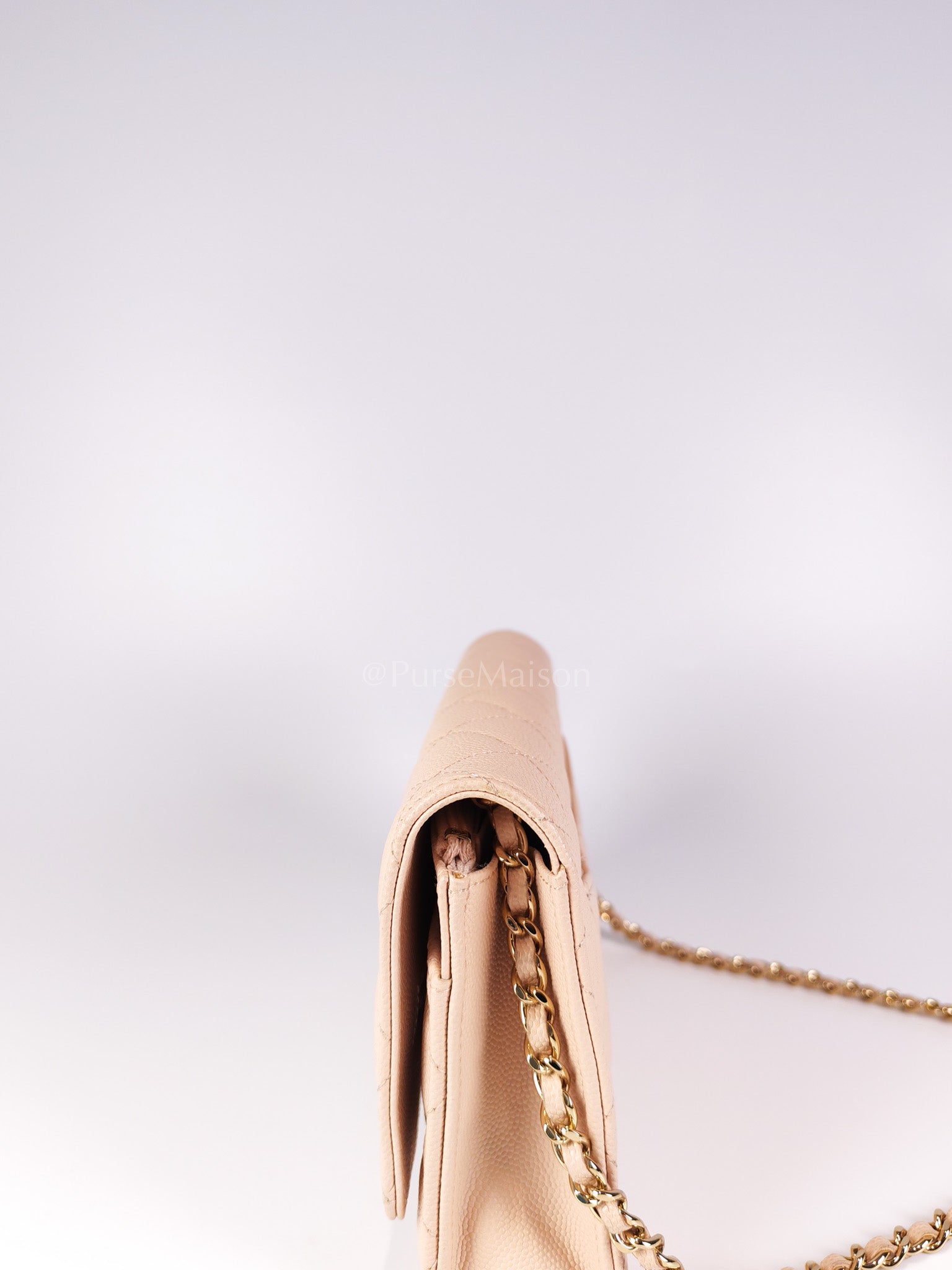Wallet On Chain (WOC) Pale Beige Pink in Caviar Leather and Light Gold Hardware (Microchip) | Purse Maison Luxury Bags Shop