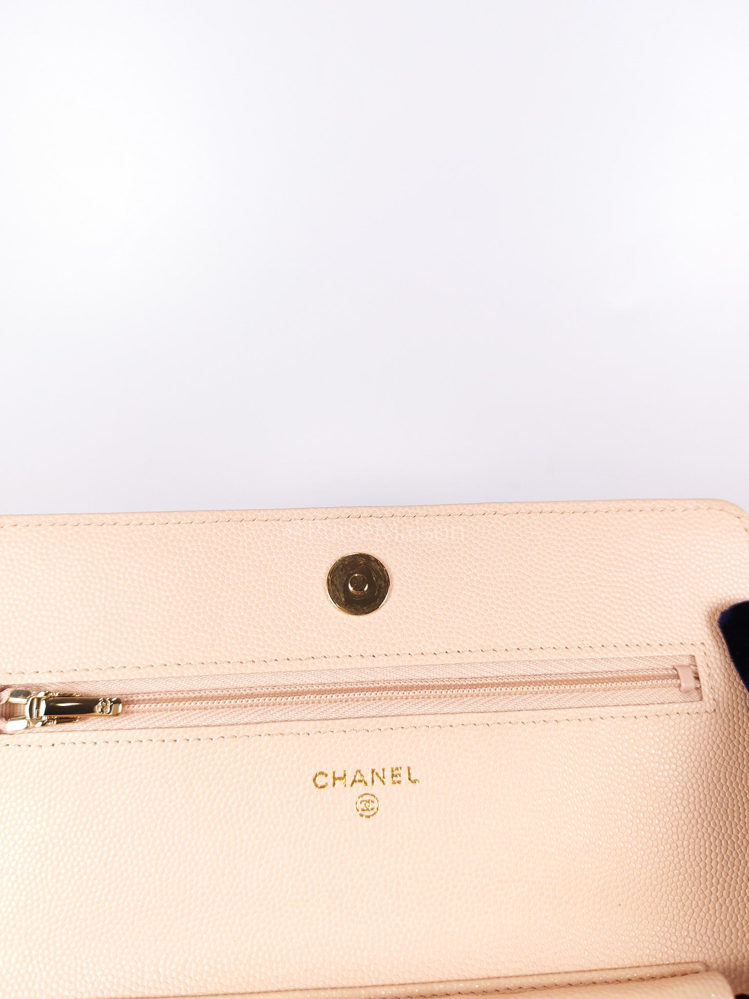 Wallet On Chain (WOC) Pale Beige Pink in Caviar Leather and Light Gold Hardware (Microchip) | Purse Maison Luxury Bags Shop