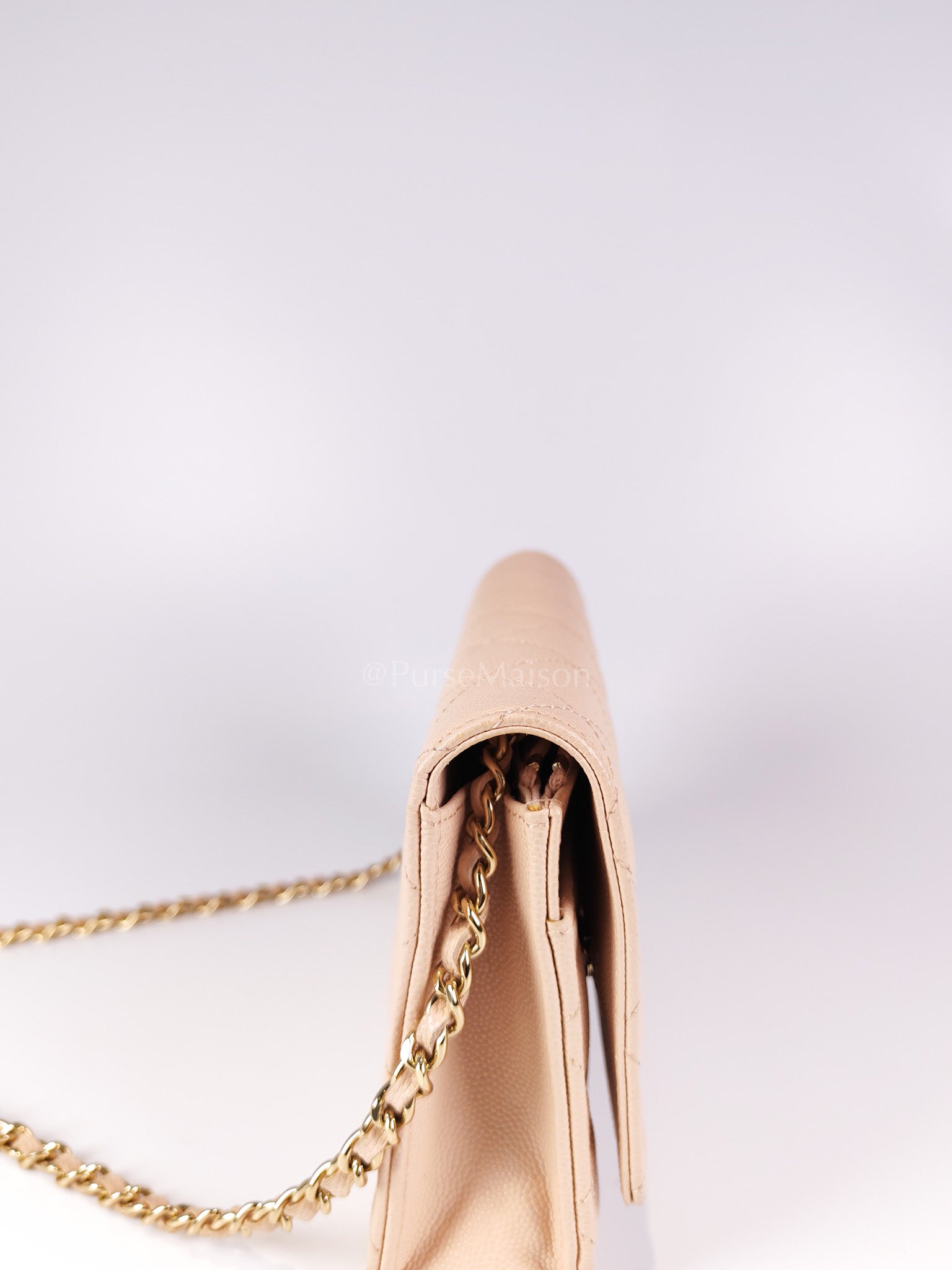 Wallet On Chain (WOC) Pale Beige Pink in Caviar Leather and Light Gold Hardware (Microchip) | Purse Maison Luxury Bags Shop