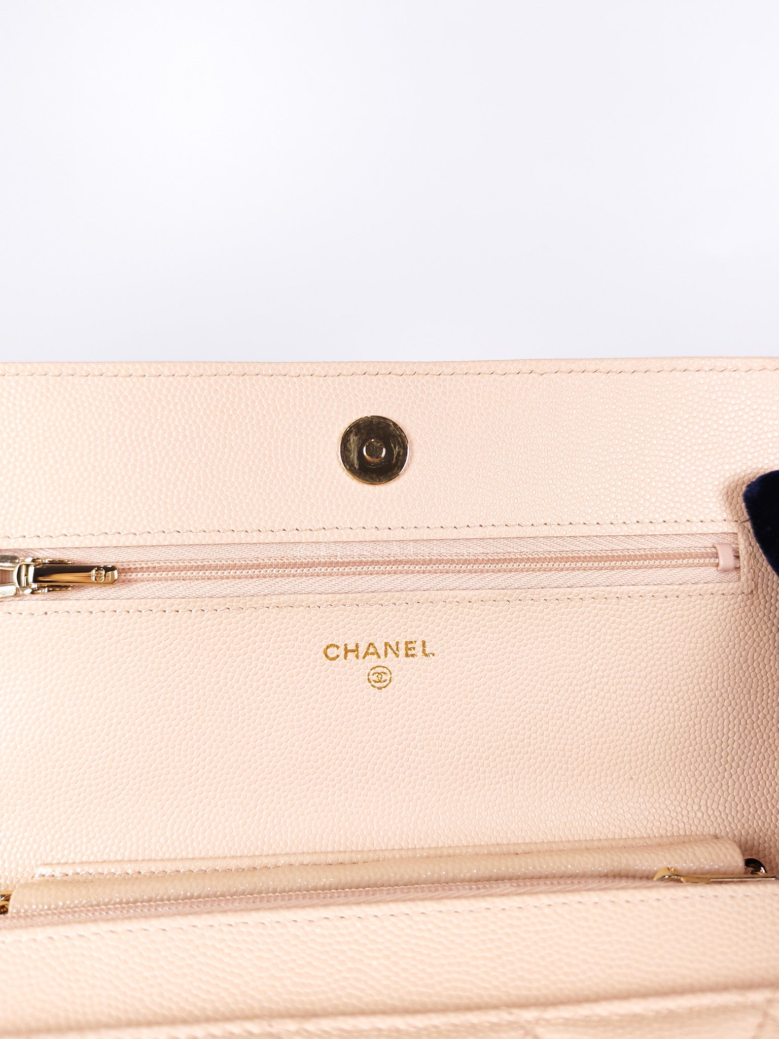 Wallet On Chain (WOC) Pale Beige Pink in Caviar Leather and Light Gold Hardware (Microchip) | Purse Maison Luxury Bags Shop