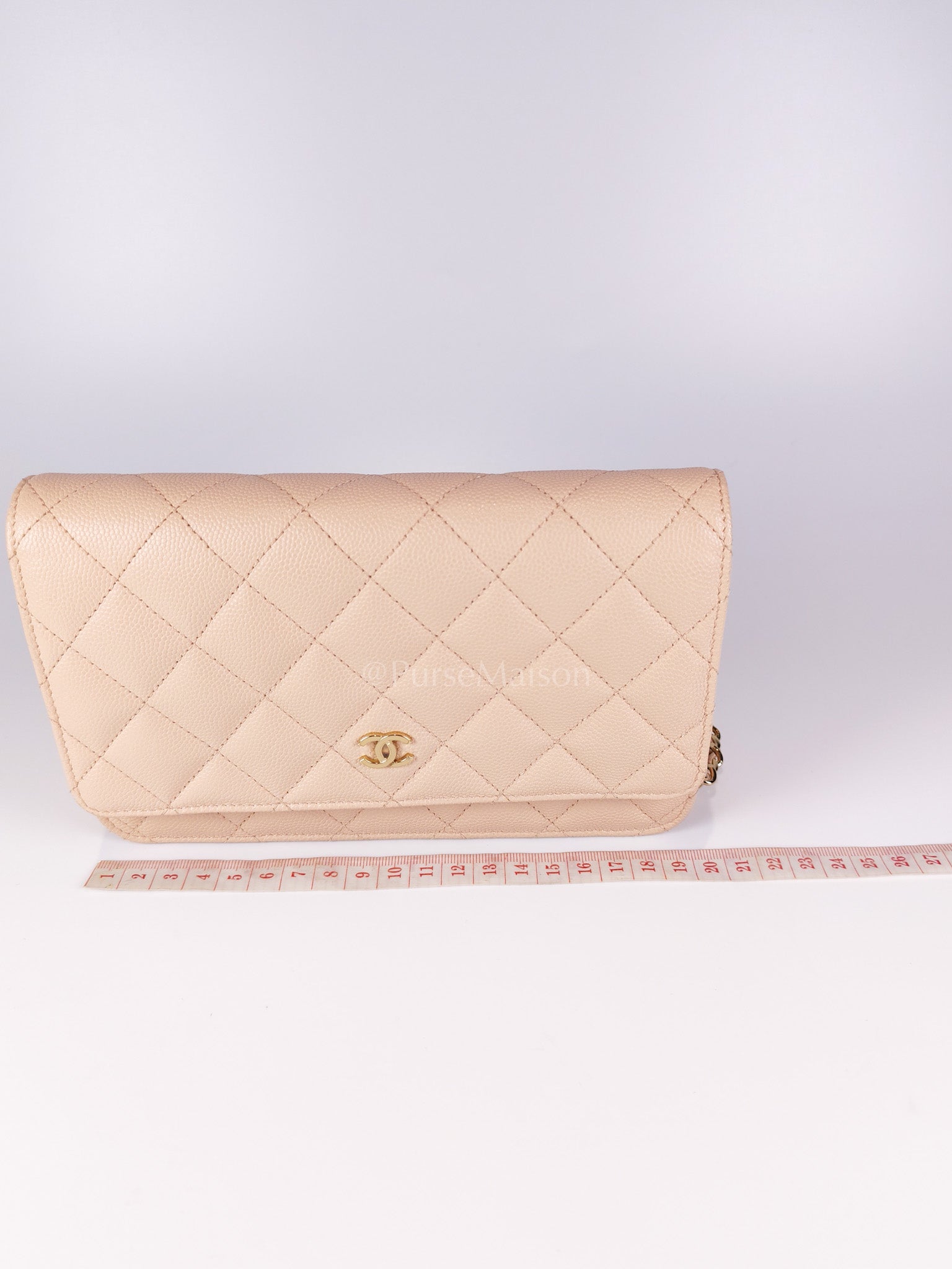 Wallet On Chain (WOC) Pale Beige Pink in Caviar Leather and Light Gold Hardware (Microchip) | Purse Maison Luxury Bags Shop
