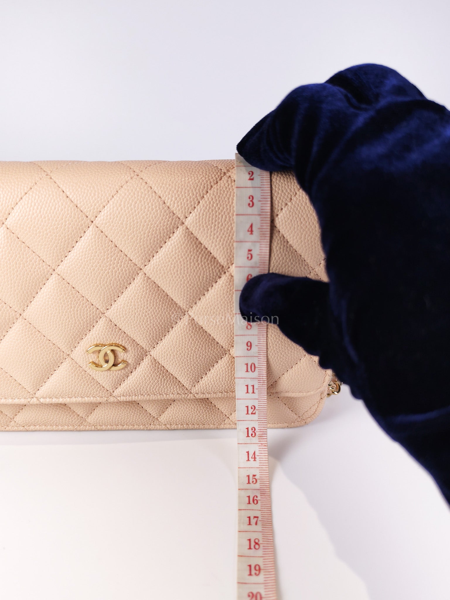 Wallet On Chain (WOC) Pale Beige Pink in Caviar Leather and Light Gold Hardware (Microchip) | Purse Maison Luxury Bags Shop