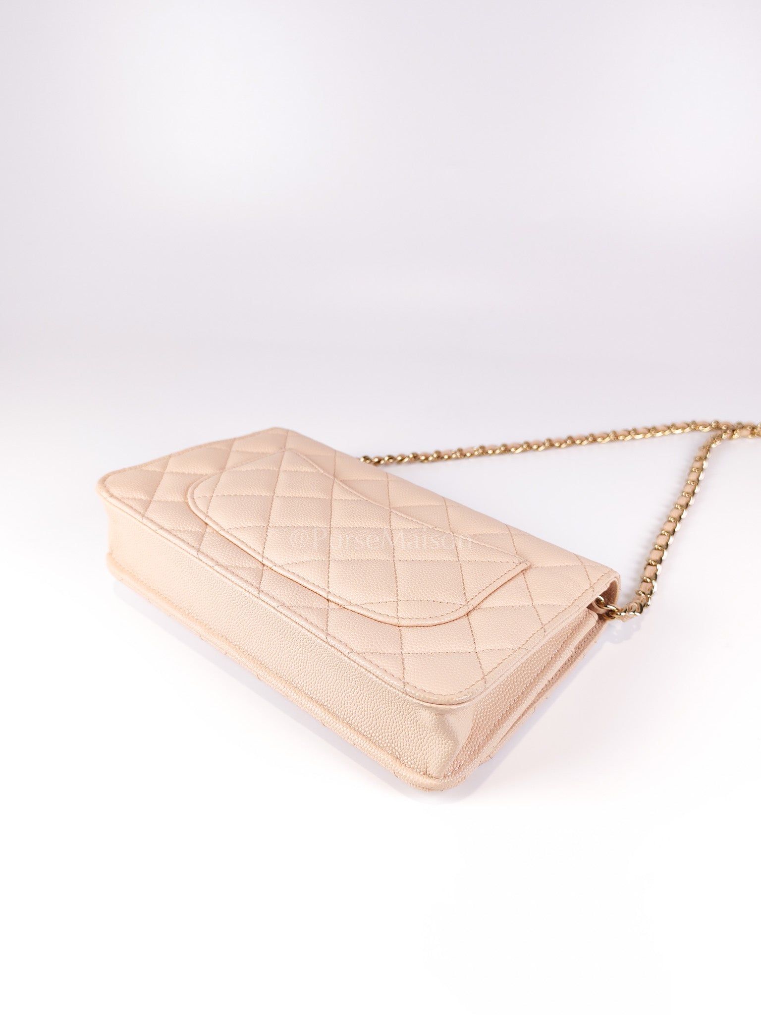 Wallet On Chain (WOC) Pale Beige Pink in Caviar Leather and Light Gold Hardware (Microchip) | Purse Maison Luxury Bags Shop