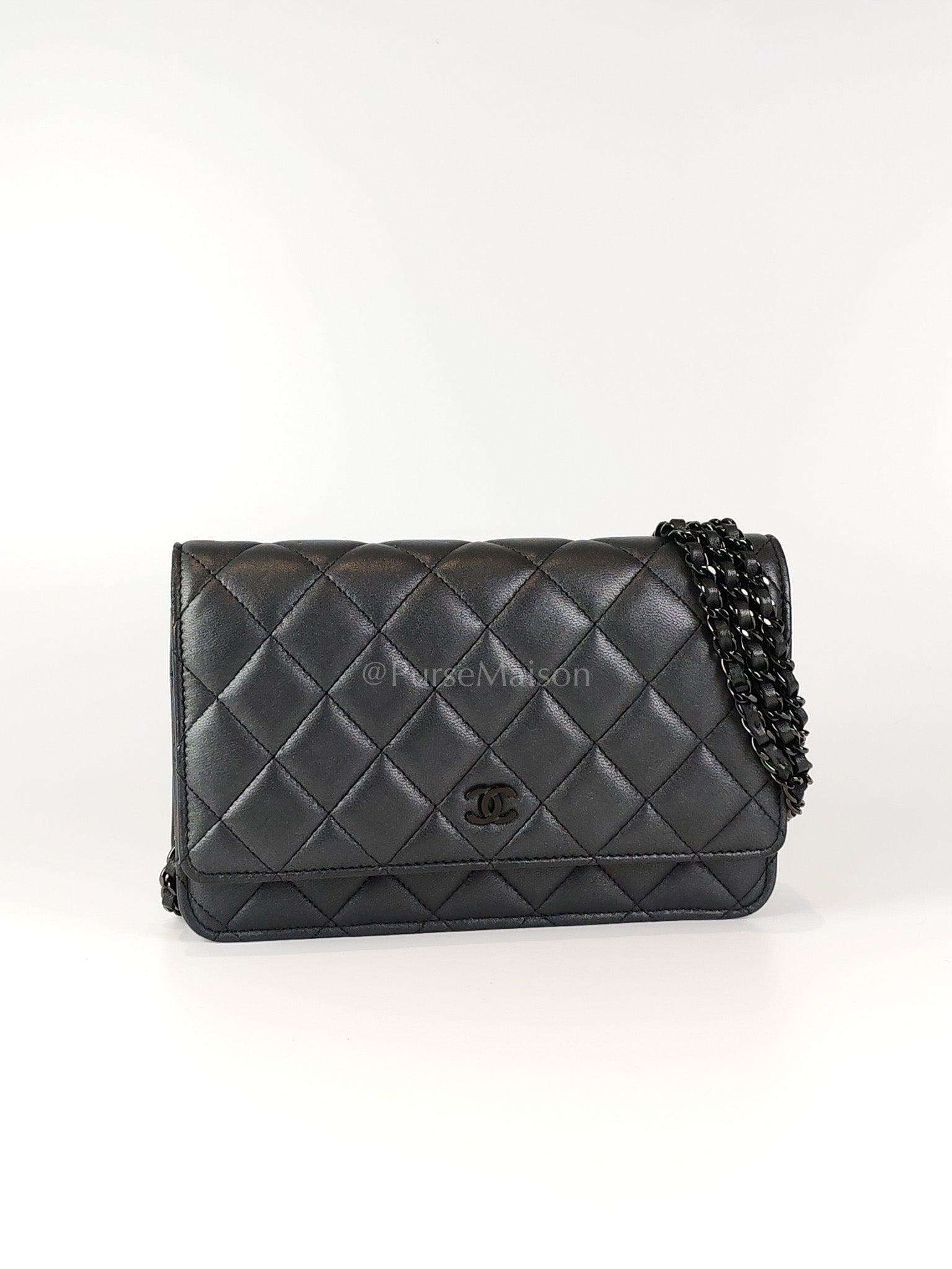 Wallet On Chain (WOC) So Black in Iridescent Lambskin Leather (Microchip) | Purse Maison Luxury Bags Shop