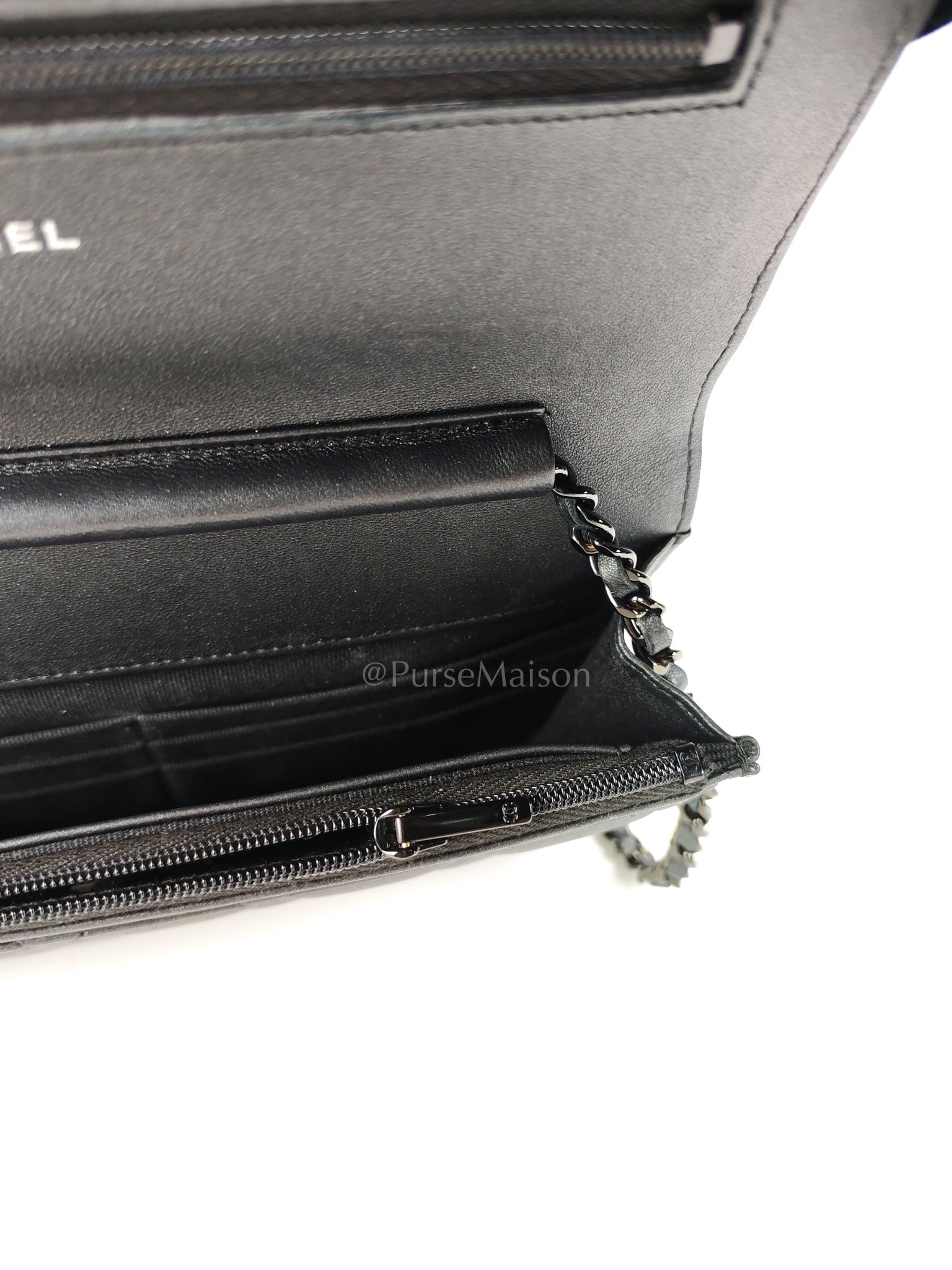 Wallet On Chain (WOC) So Black in Iridescent Lambskin Leather (Microchip) | Purse Maison Luxury Bags Shop
