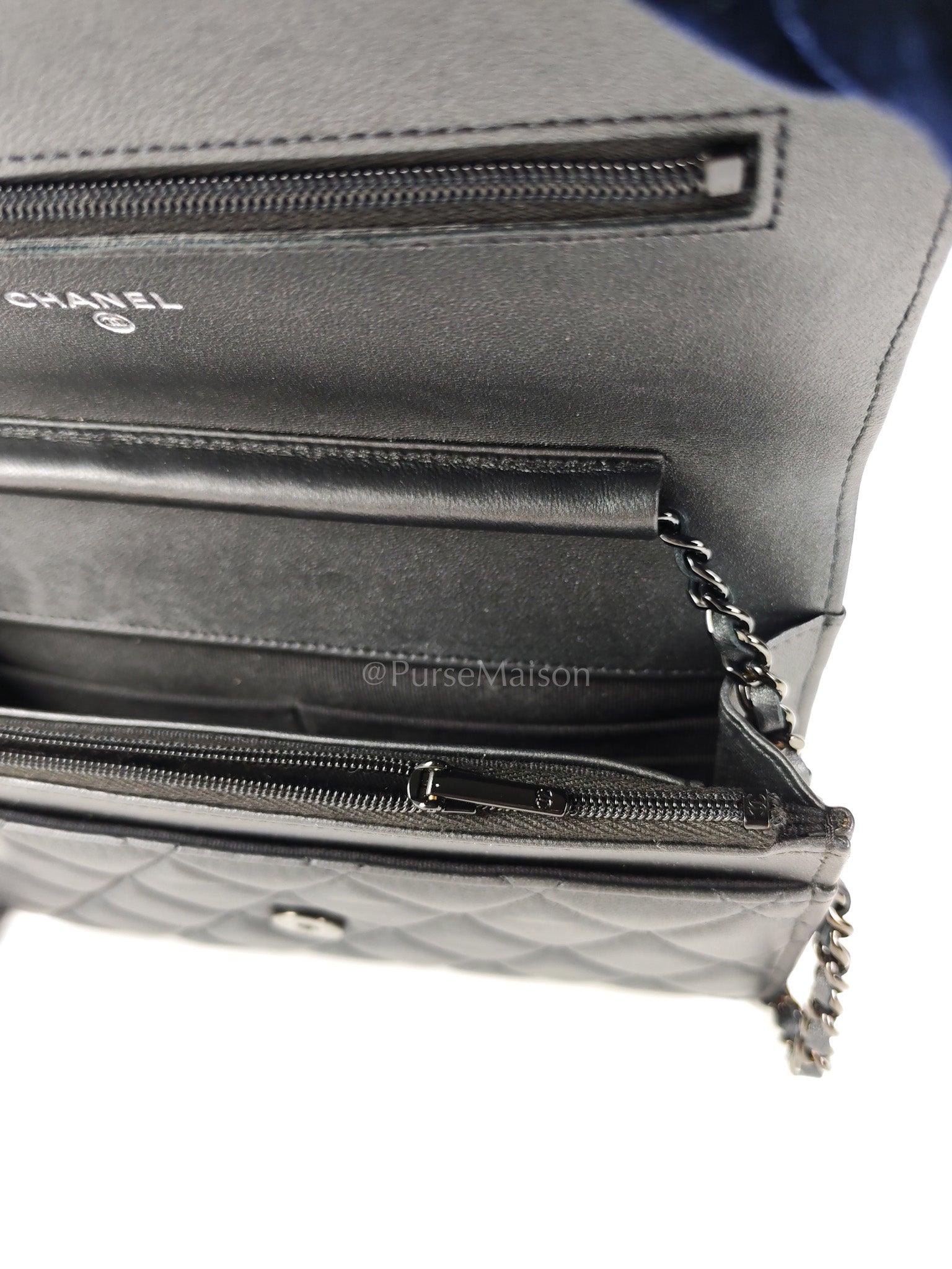 Wallet On Chain (WOC) So Black in Iridescent Lambskin Leather (Microchip) | Purse Maison Luxury Bags Shop