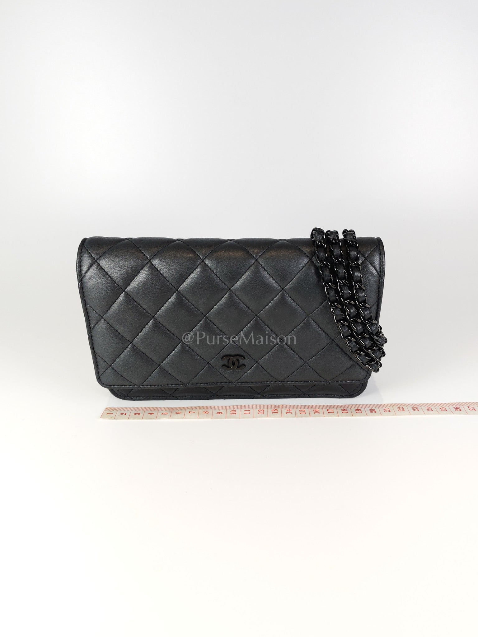 Wallet On Chain (WOC) So Black in Iridescent Lambskin Leather (Microchip) | Purse Maison Luxury Bags Shop