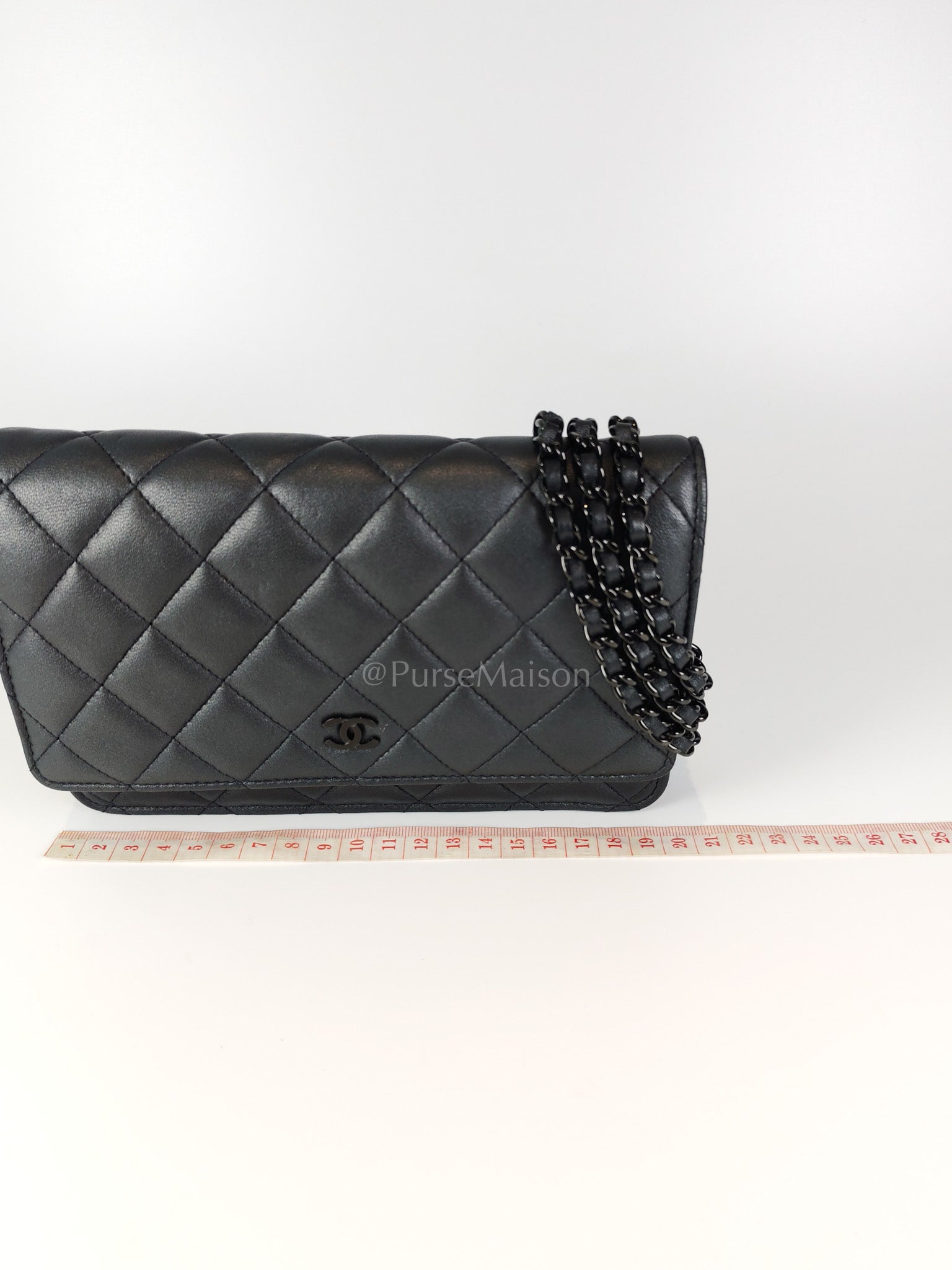 Wallet On Chain (WOC) So Black in Iridescent Lambskin Leather (Microchip) | Purse Maison Luxury Bags Shop