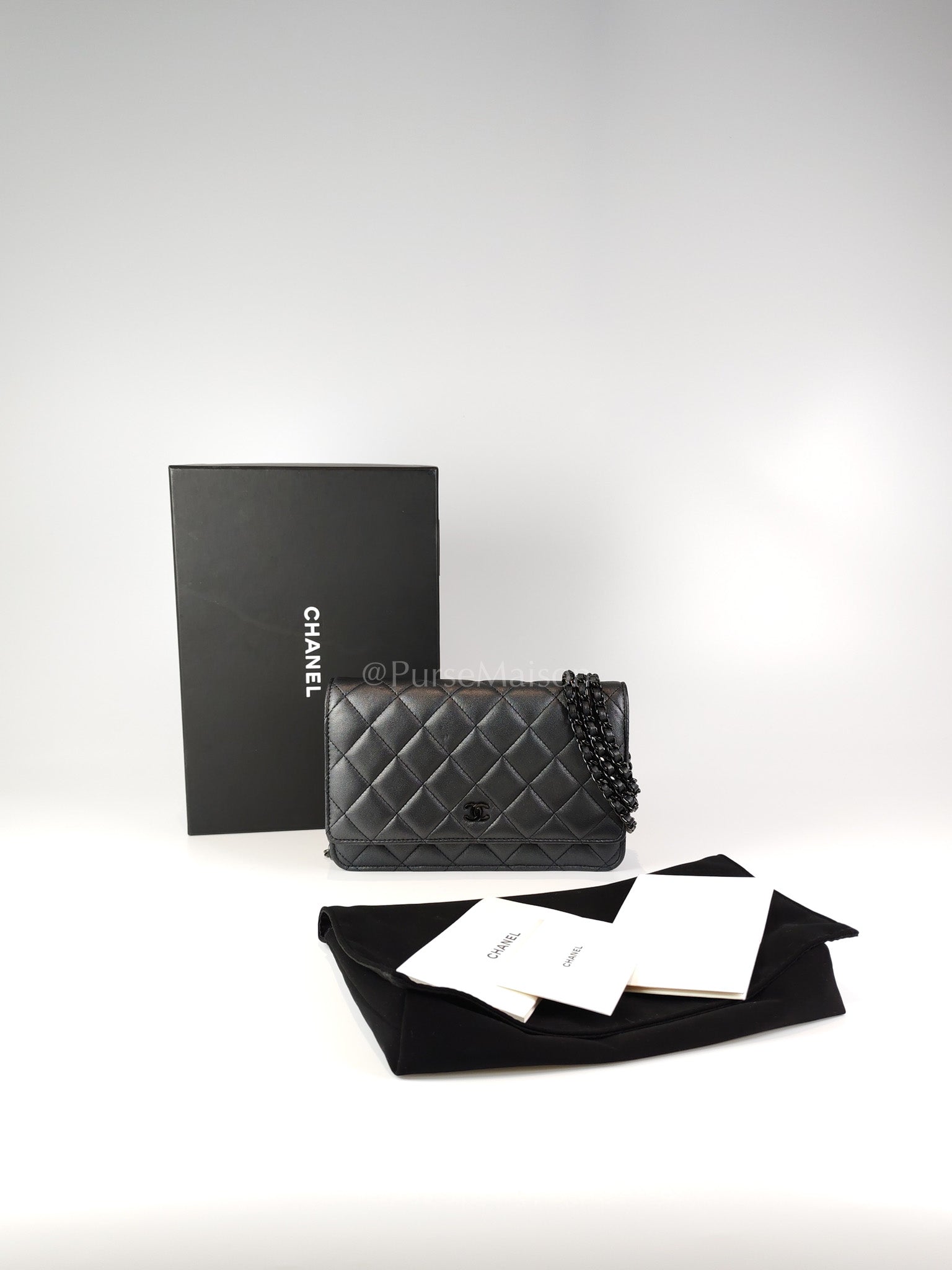 Wallet On Chain (WOC) So Black in Iridescent Lambskin Leather (Microchip) | Purse Maison Luxury Bags Shop