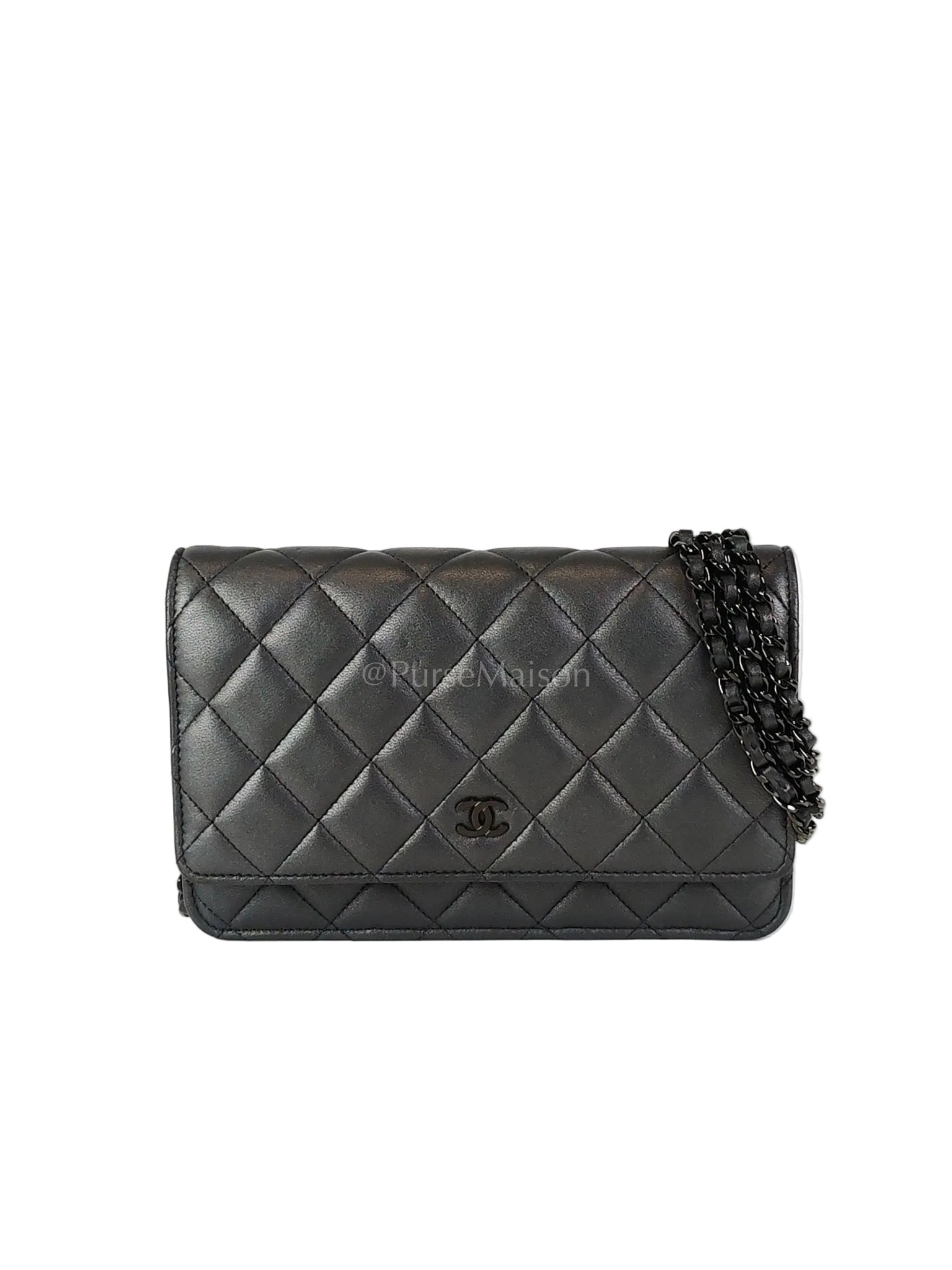 Wallet On Chain (WOC) So Black in Iridescent Lambskin Leather (Microchip) | Purse Maison Luxury Bags Shop