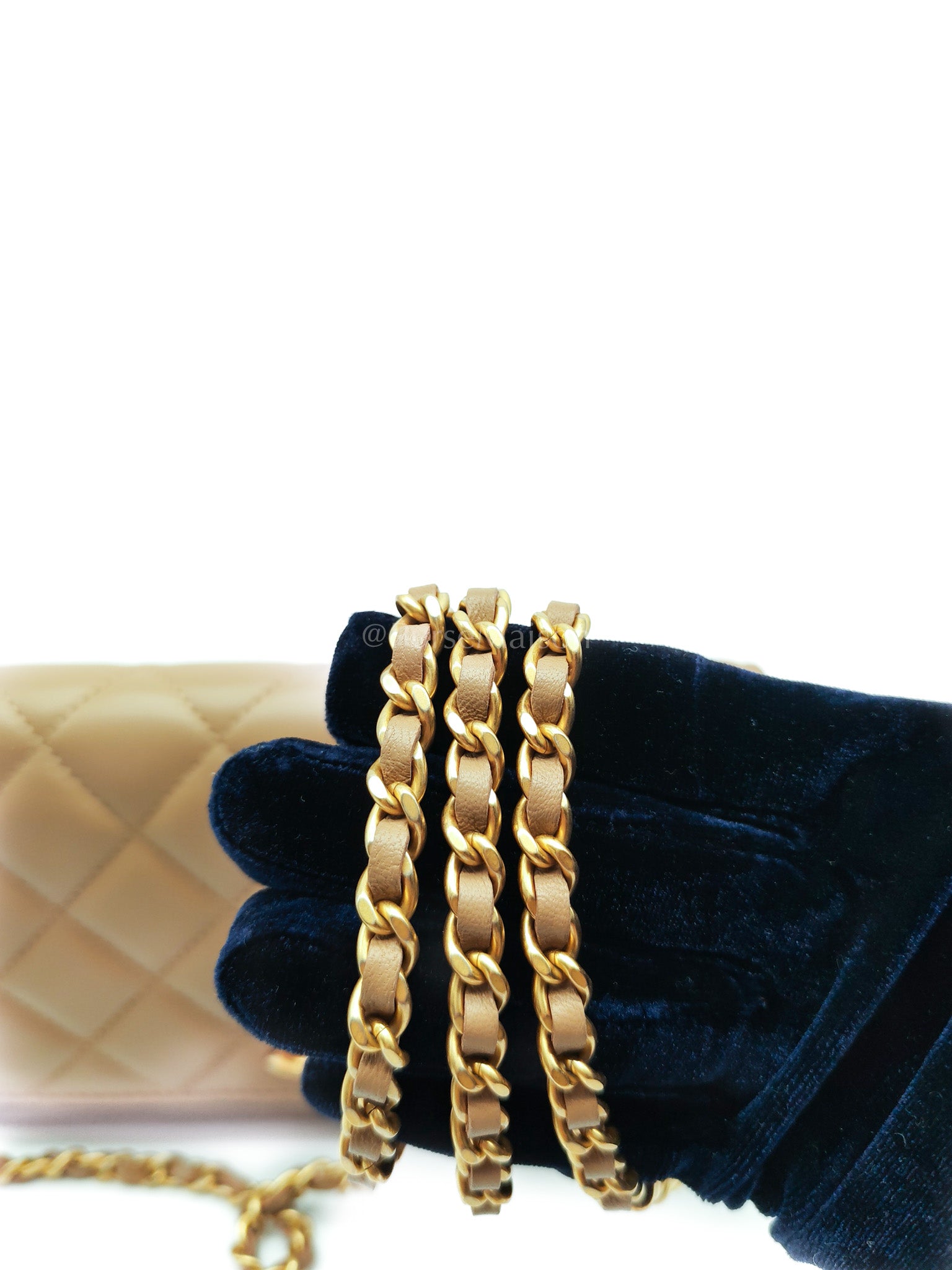 Wallet On Chain(Adjustable Strap) in Dark Beige Lambskin Aged Gold Hardware (Microchip) | Purse Maison Luxury Bags Shop
