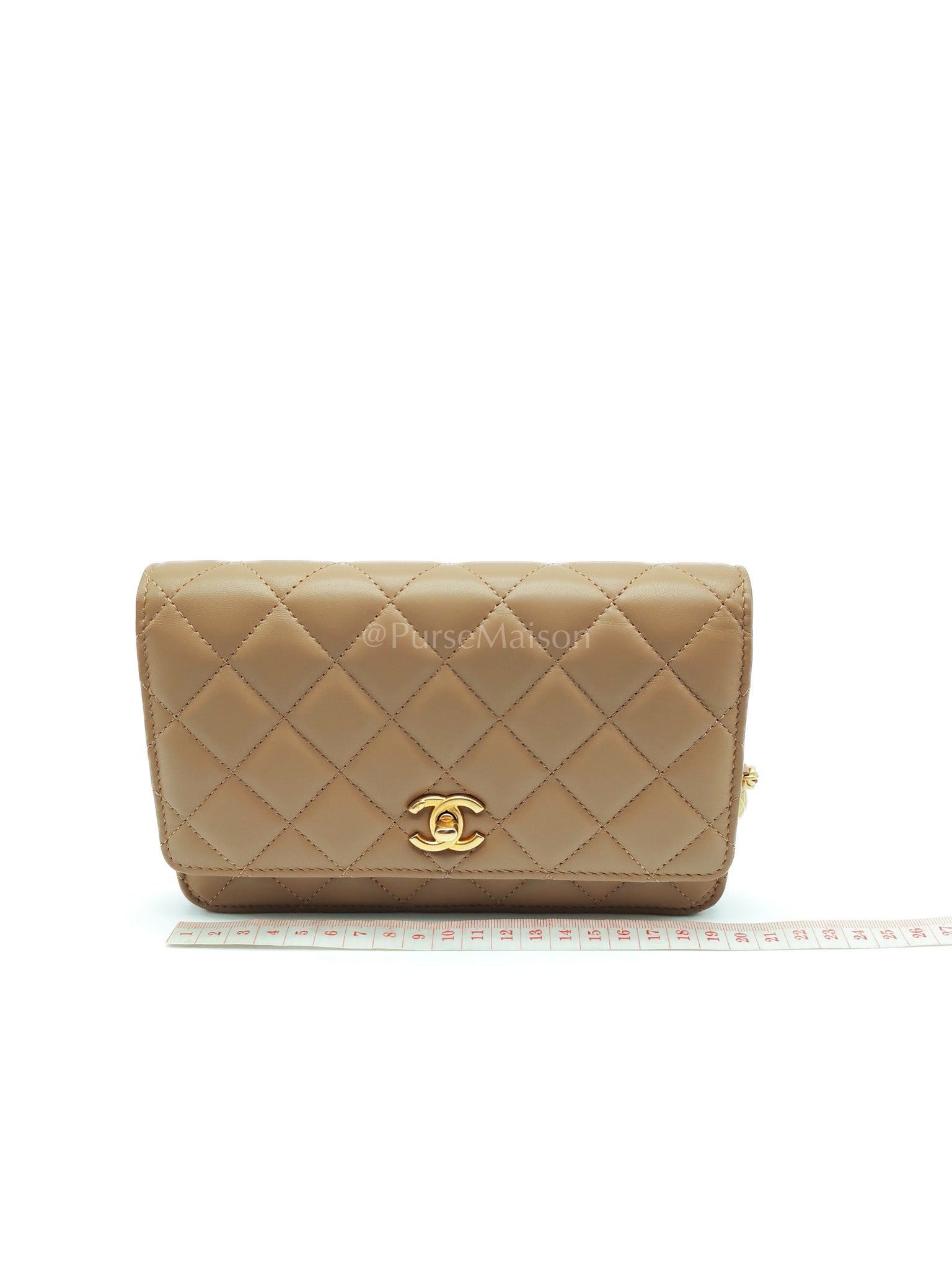 Wallet On Chain(Adjustable Strap) in Dark Beige Lambskin Aged Gold Hardware (Microchip) | Purse Maison Luxury Bags Shop