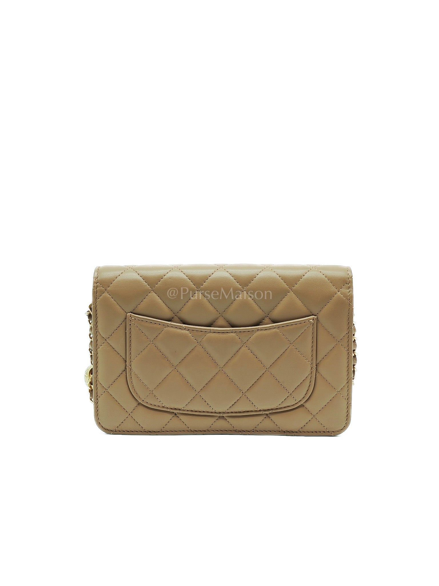 Wallet On Chain(Adjustable Strap) in Dark Beige Lambskin Aged Gold Hardware (Microchip) | Purse Maison Luxury Bags Shop