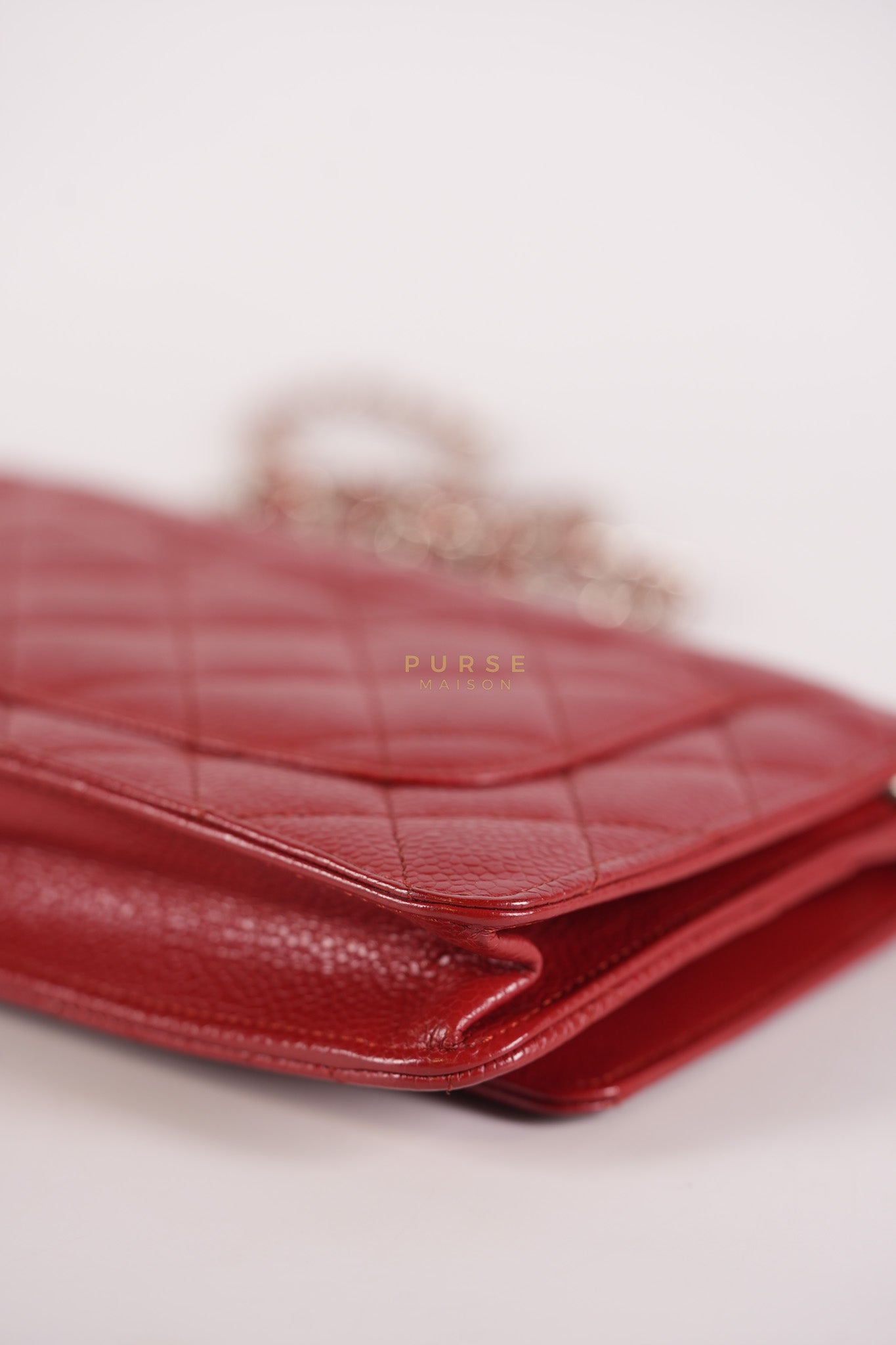 Wallet on Chain(WOC) in Red Caviar Leather Silver Hardware (Series 21) | Purse Maison Luxury Bags Shop