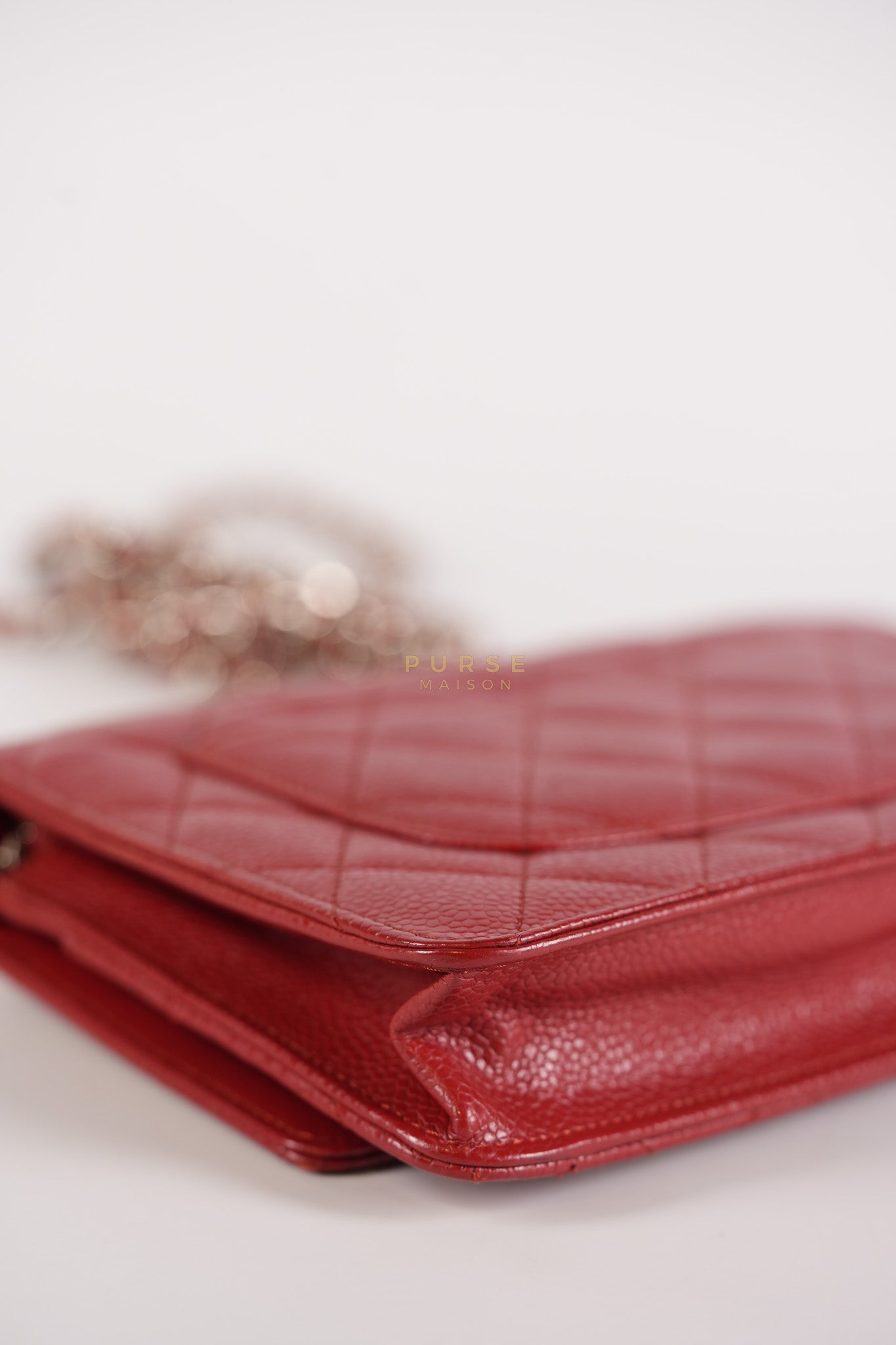 Wallet on Chain(WOC) in Red Caviar Leather Silver Hardware (Series 21) | Purse Maison Luxury Bags Shop