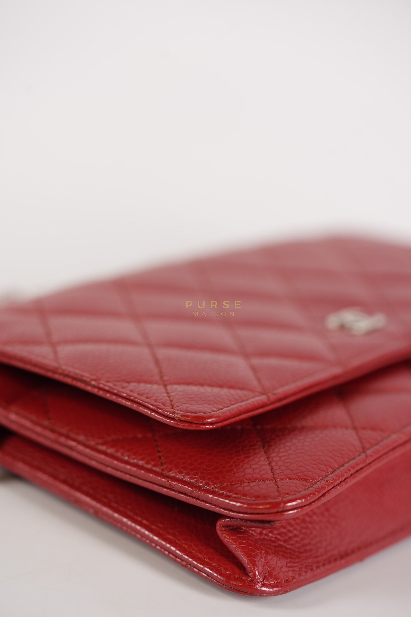 Wallet on Chain(WOC) in Red Caviar Leather Silver Hardware (Series 21) | Purse Maison Luxury Bags Shop
