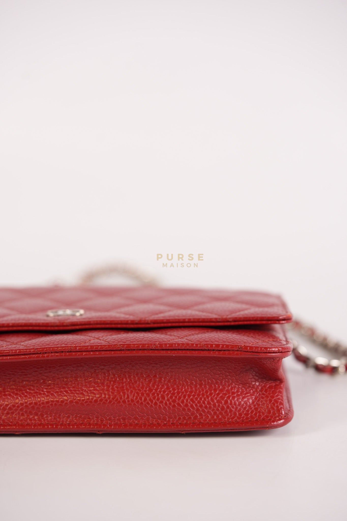 Wallet on Chain(WOC) in Red Caviar Leather Silver Hardware (Series 21) | Purse Maison Luxury Bags Shop