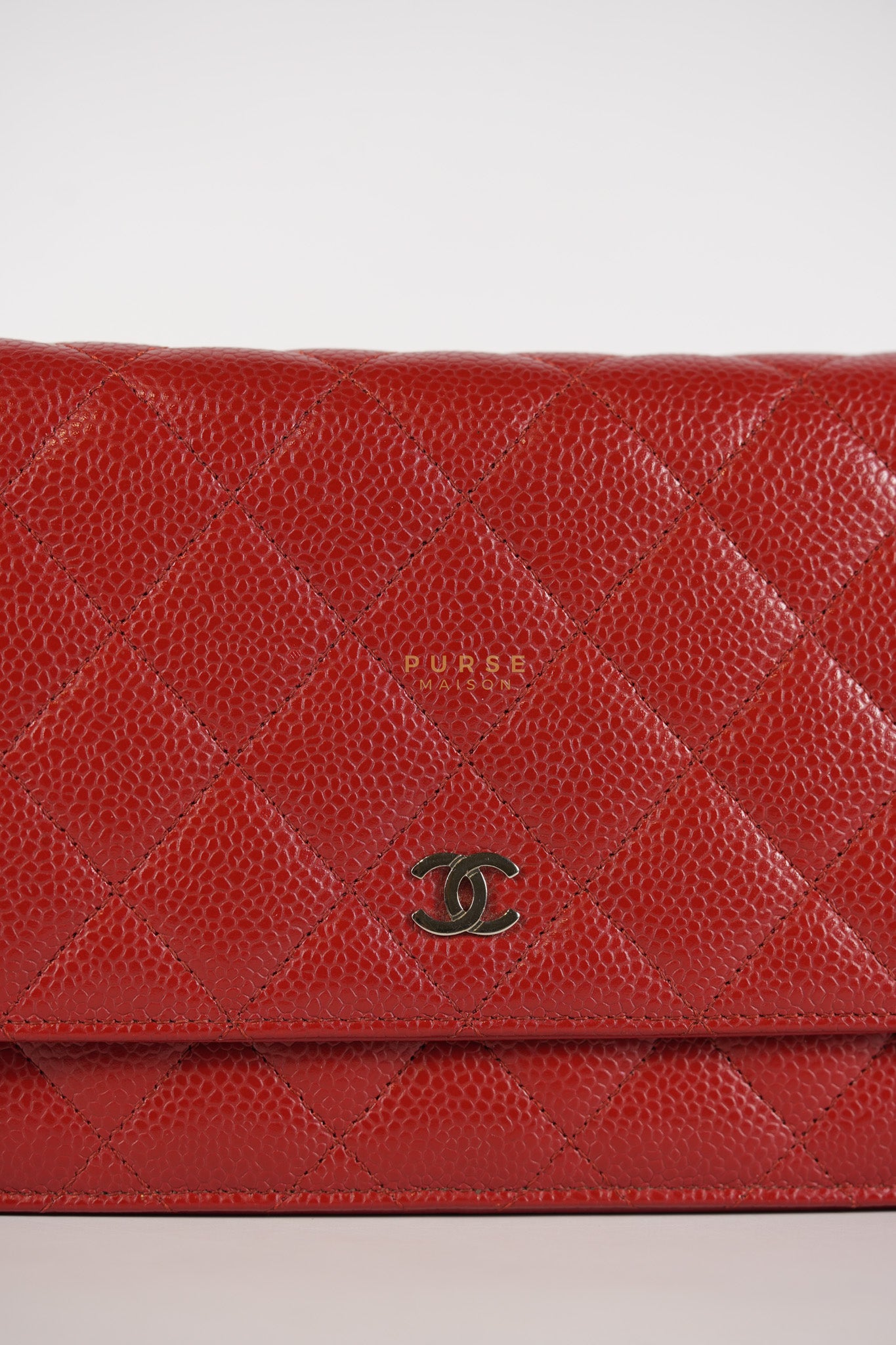 Wallet on Chain(WOC) in Red Caviar Leather Silver Hardware (Series 21) | Purse Maison Luxury Bags Shop