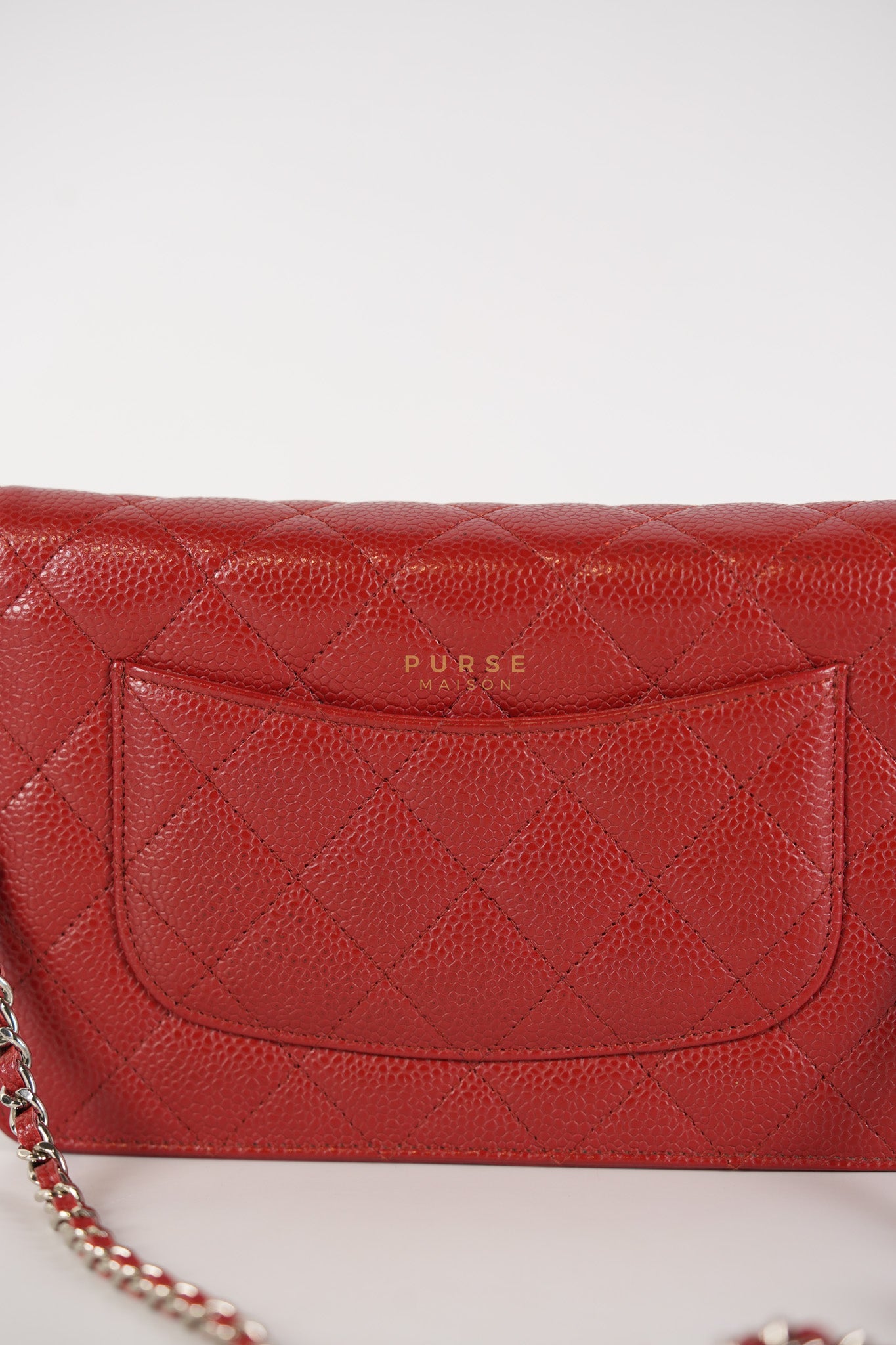 Wallet on Chain(WOC) in Red Caviar Leather Silver Hardware (Series 21) | Purse Maison Luxury Bags Shop
