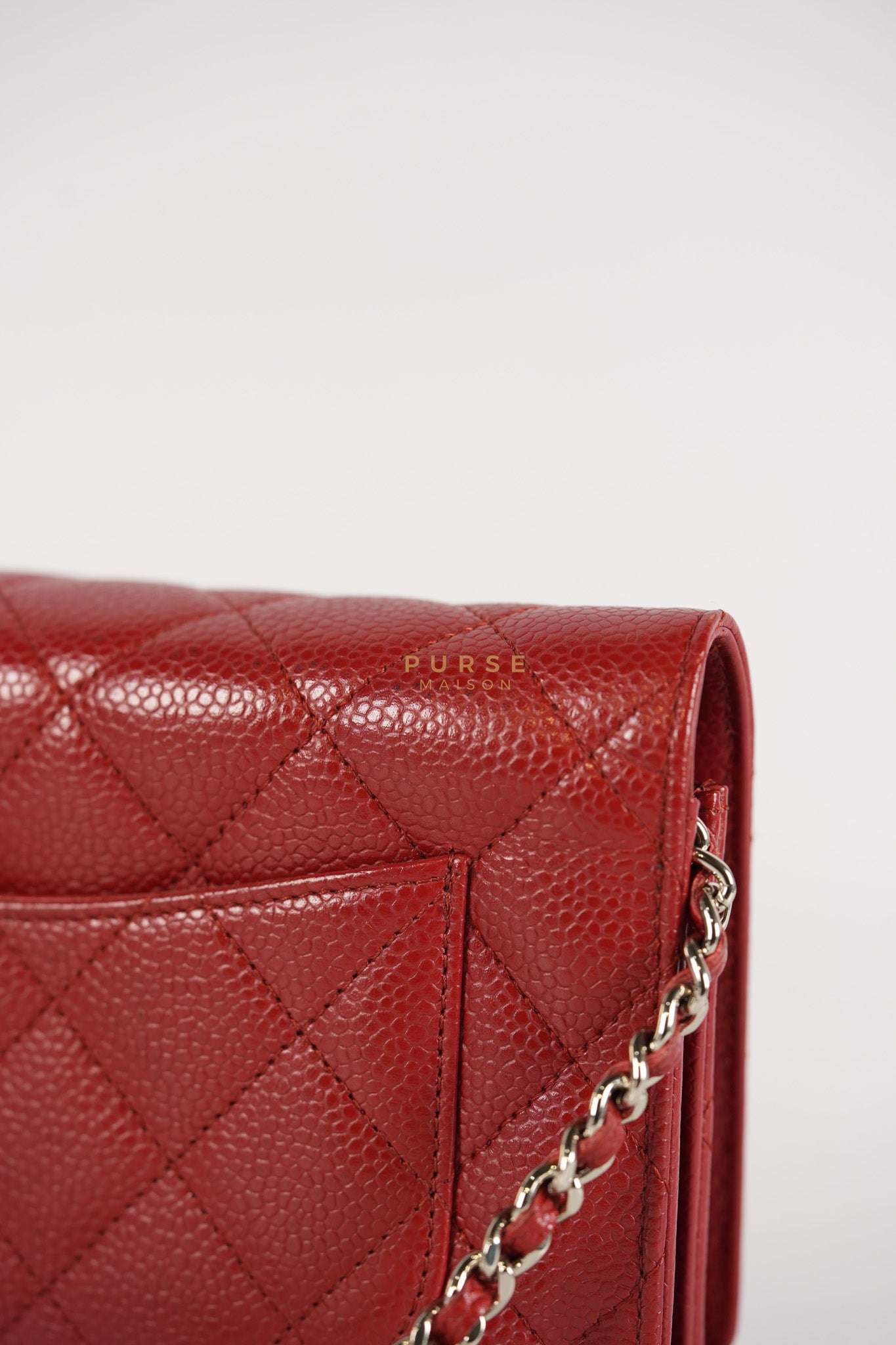 Wallet on Chain(WOC) in Red Caviar Leather Silver Hardware (Series 21) | Purse Maison Luxury Bags Shop