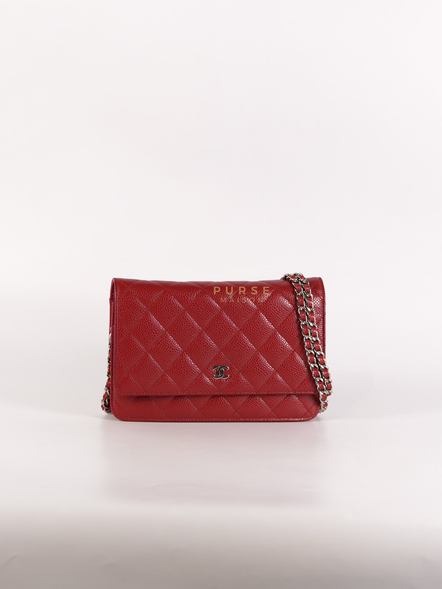 Wallet on Chain(WOC) in Red Caviar Leather Silver Hardware (Series 21) | Purse Maison Luxury Bags Shop