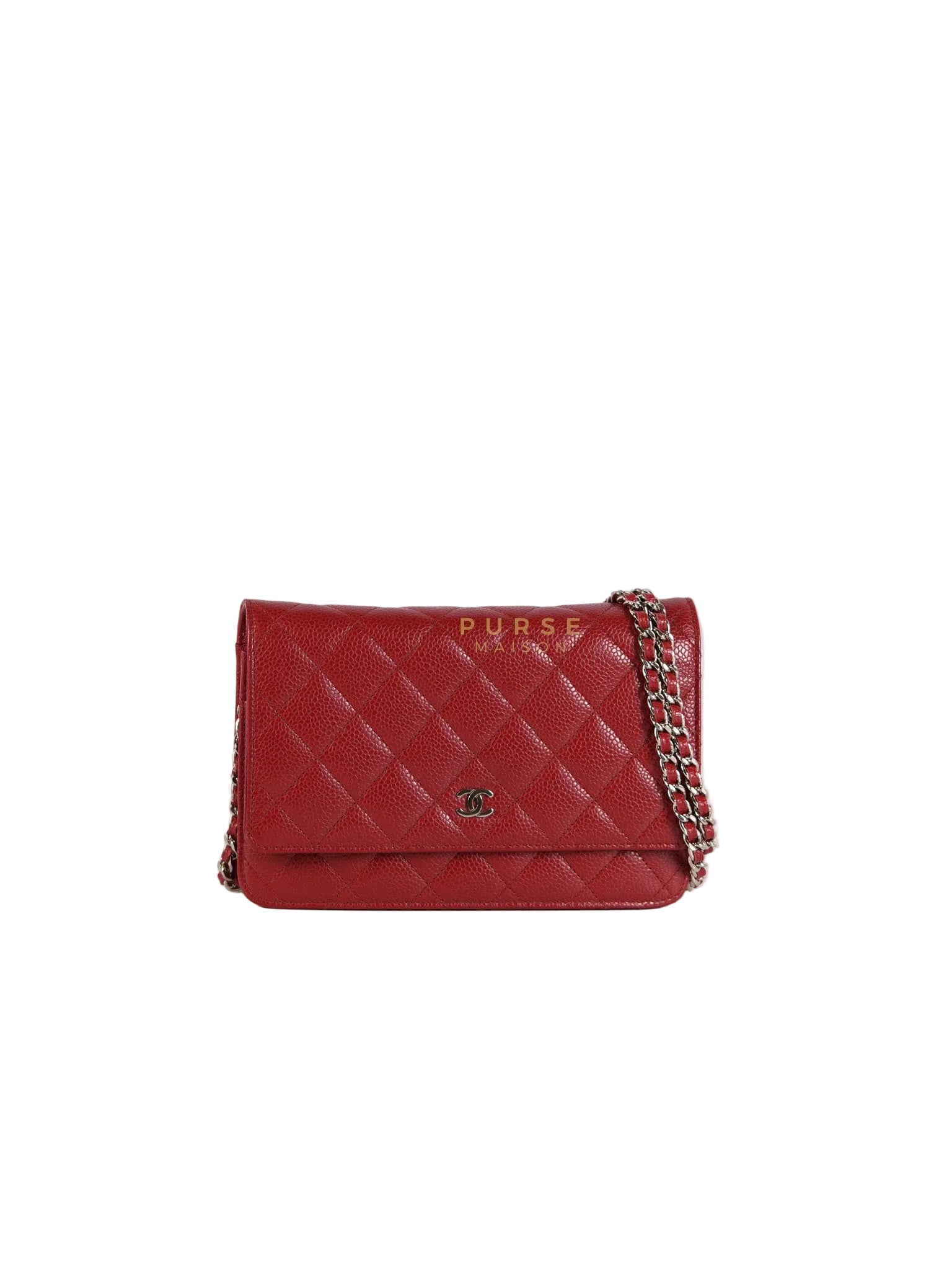 Wallet on Chain(WOC) in Red Caviar Leather Silver Hardware (Series 21) | Purse Maison Luxury Bags Shop
