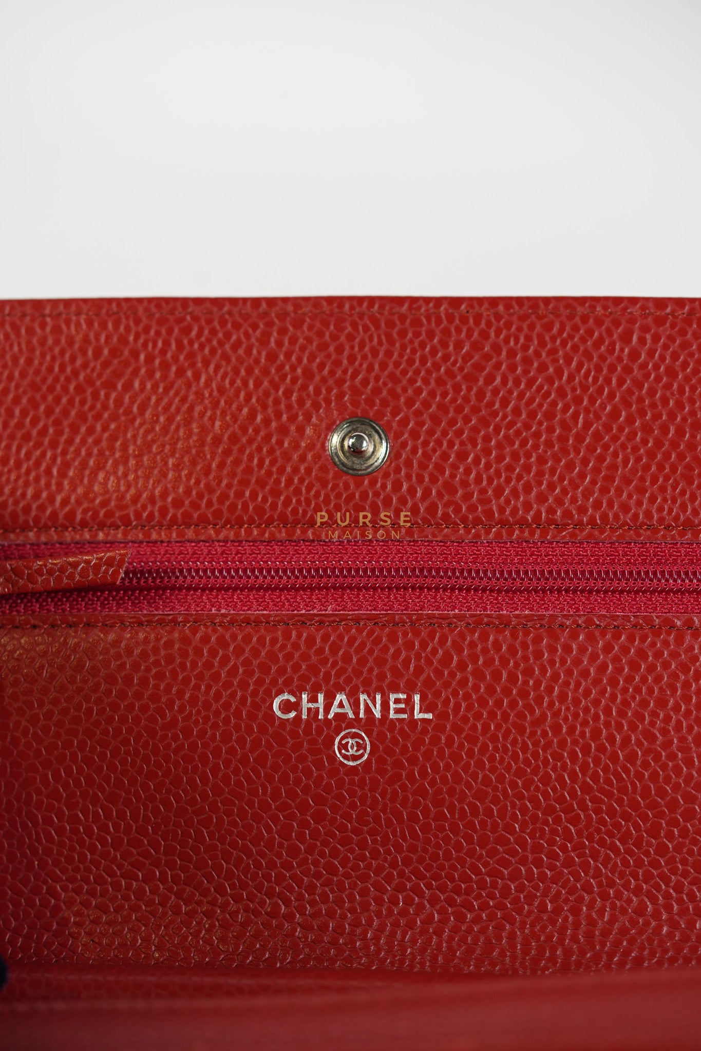 Wallet on Chain(WOC) in Red Caviar Leather Silver Hardware (Series 21) | Purse Maison Luxury Bags Shop
