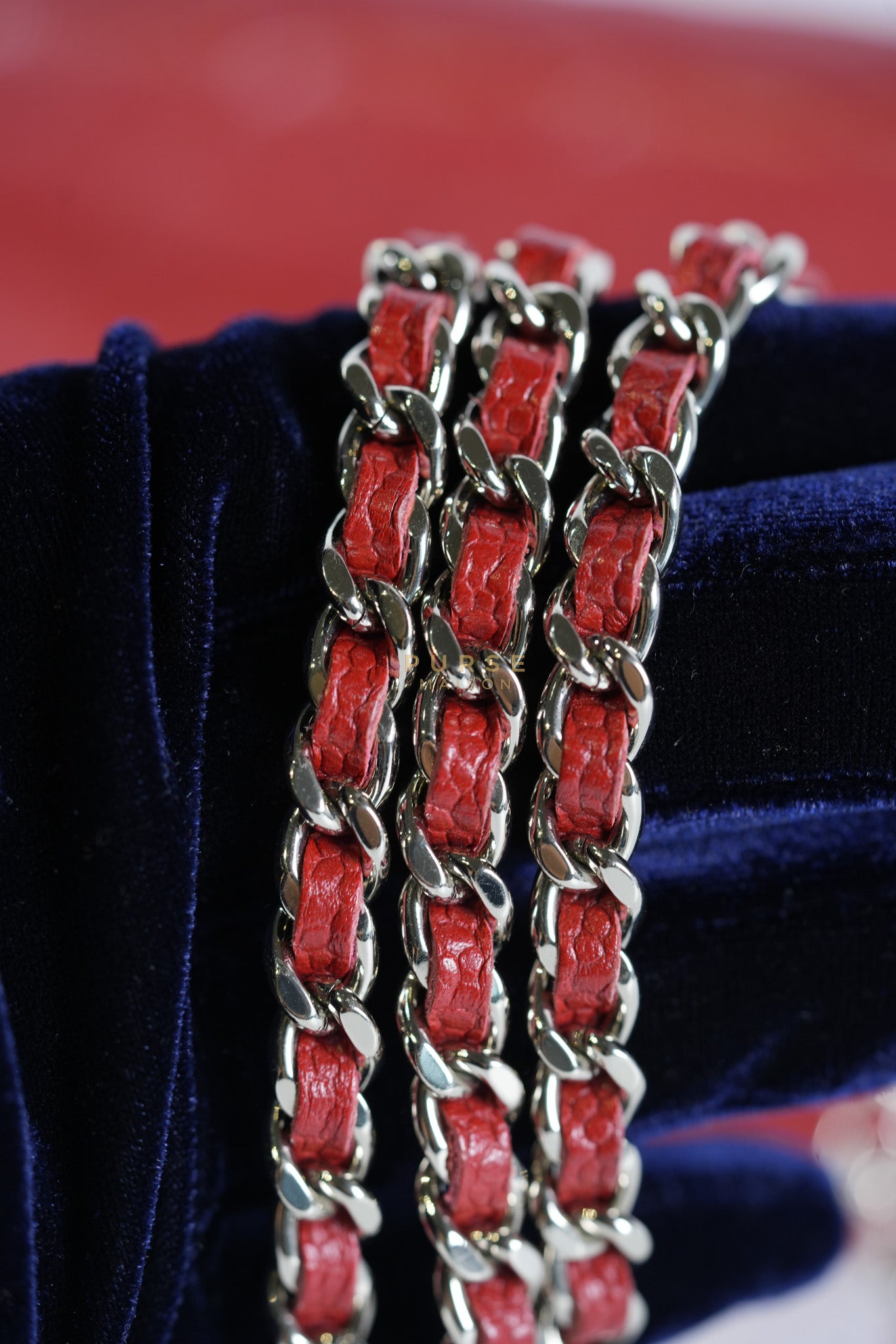 Wallet on Chain(WOC) in Red Caviar Leather Silver Hardware (Series 21) | Purse Maison Luxury Bags Shop