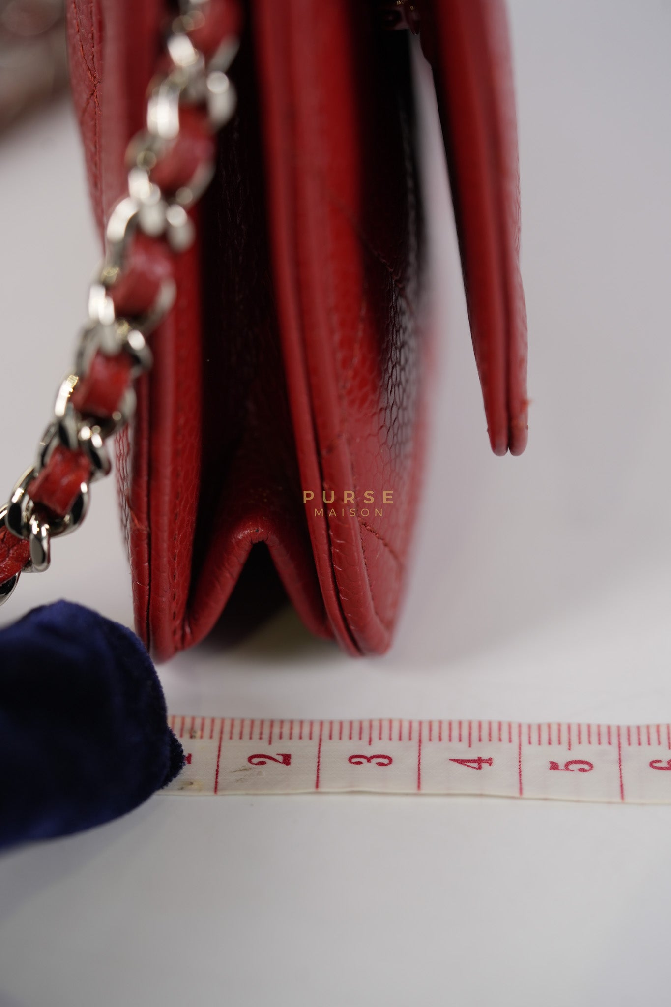 Wallet on Chain(WOC) in Red Caviar Leather Silver Hardware (Series 21) | Purse Maison Luxury Bags Shop