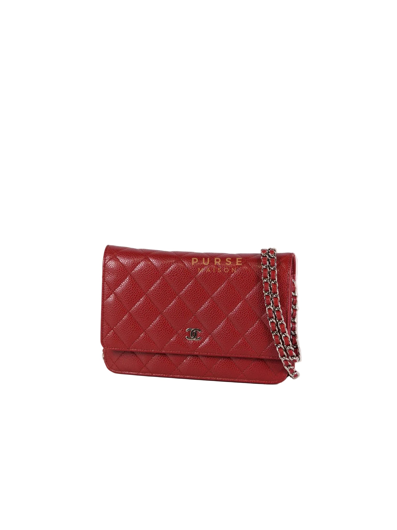 Wallet on Chain(WOC) in Red Caviar Leather Silver Hardware (Series 21) | Purse Maison Luxury Bags Shop