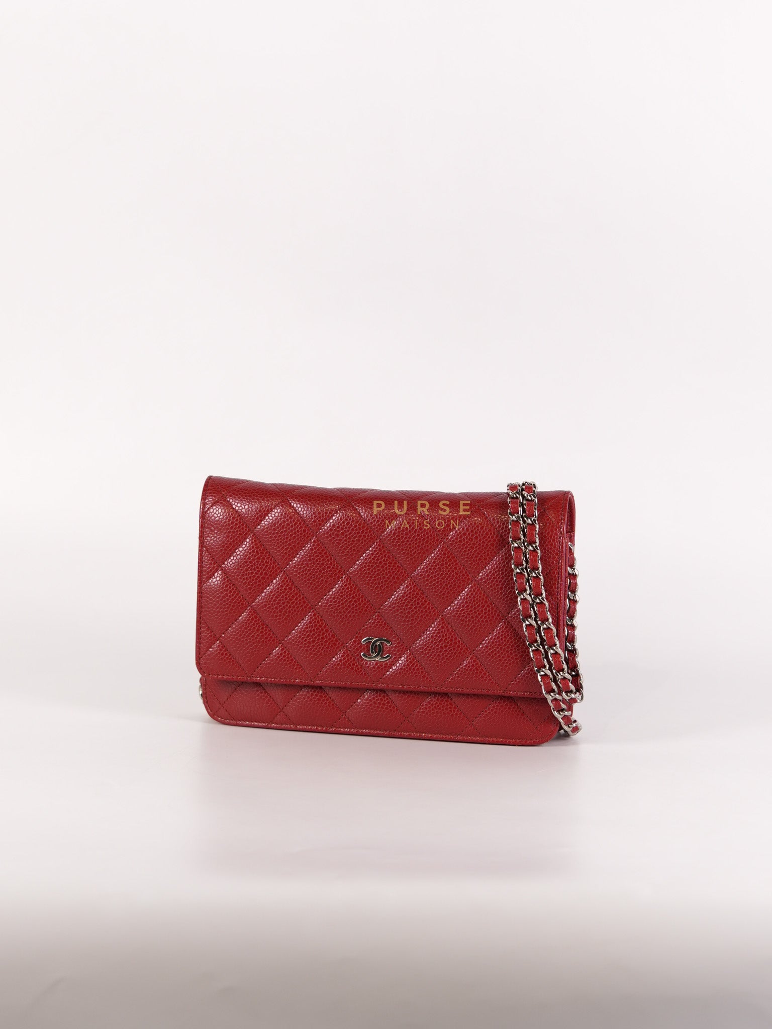Wallet on Chain(WOC) in Red Caviar Leather Silver Hardware (Series 21) | Purse Maison Luxury Bags Shop