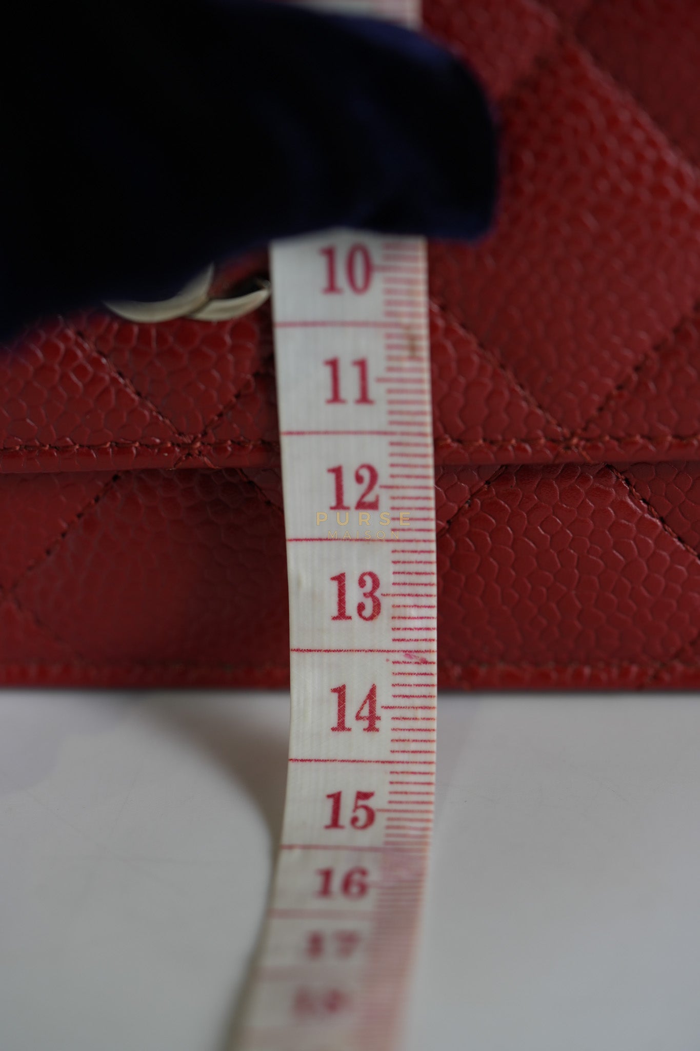 Wallet on Chain(WOC) in Red Caviar Leather Silver Hardware (Series 21) | Purse Maison Luxury Bags Shop