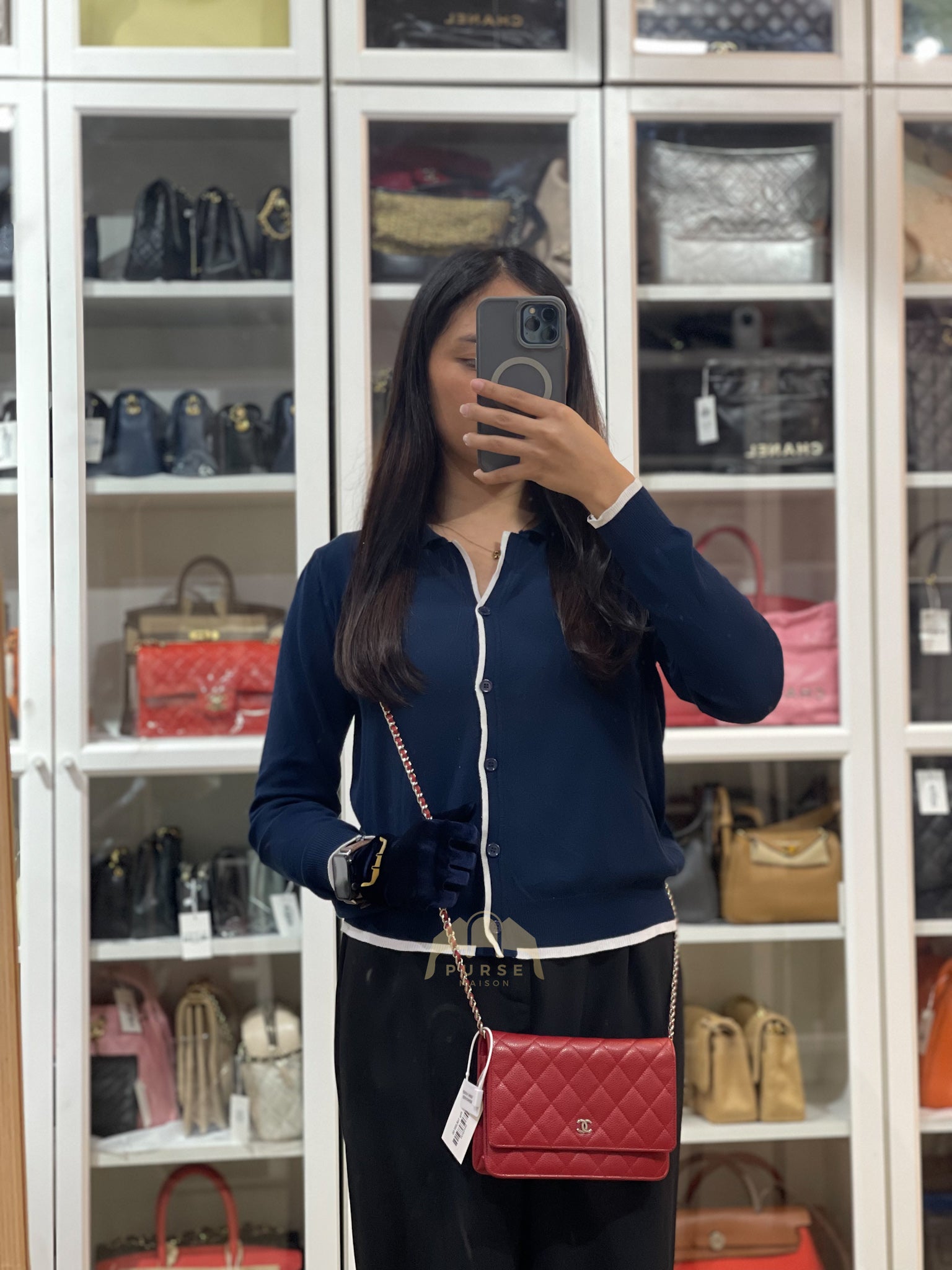 Wallet on Chain(WOC) in Red Caviar Leather Silver Hardware (Series 21) | Purse Maison Luxury Bags Shop