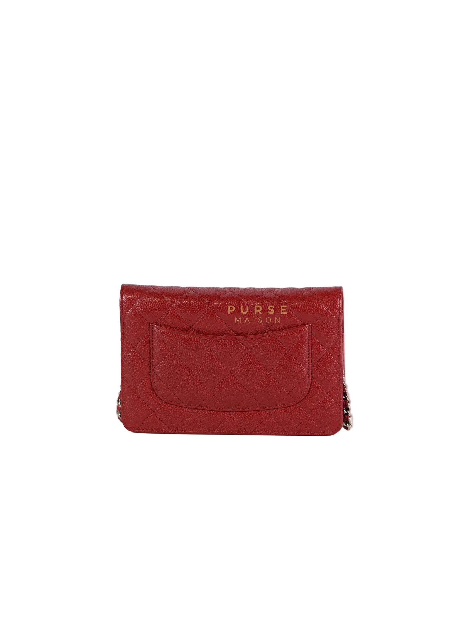 Wallet on Chain(WOC) in Red Caviar Leather Silver Hardware (Series 21) | Purse Maison Luxury Bags Shop