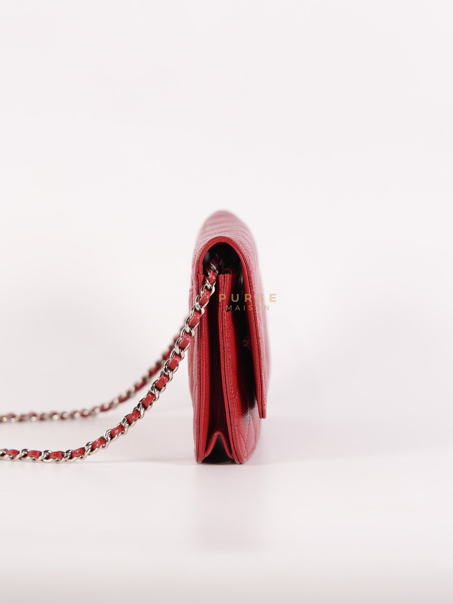 Wallet on Chain(WOC) in Red Caviar Leather Silver Hardware (Series 21) | Purse Maison Luxury Bags Shop