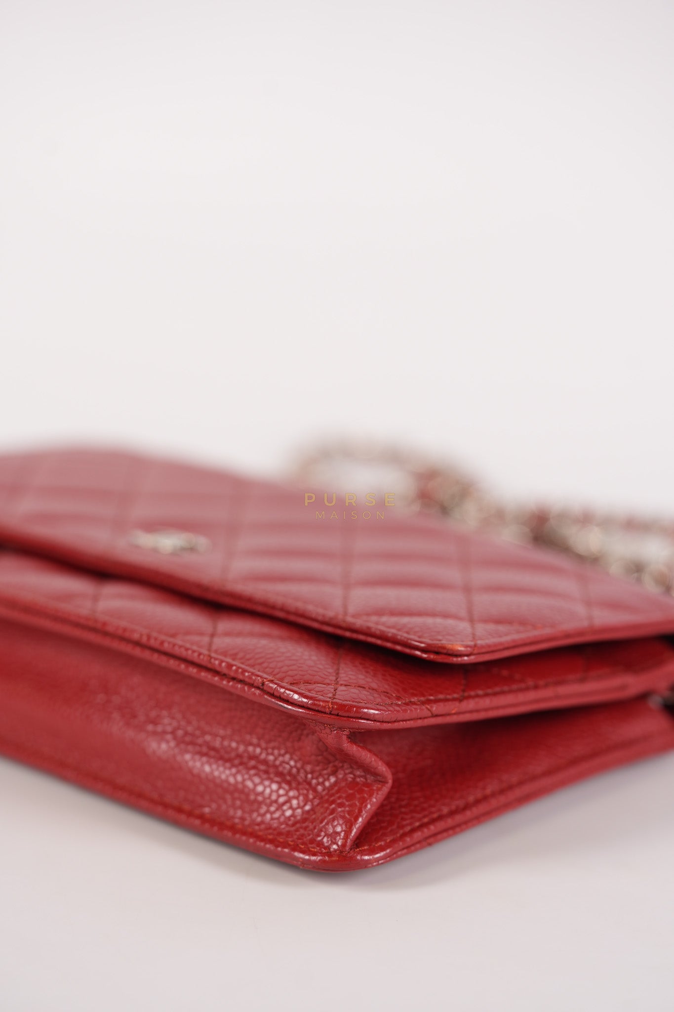Wallet on Chain(WOC) in Red Caviar Leather Silver Hardware (Series 21) | Purse Maison Luxury Bags Shop
