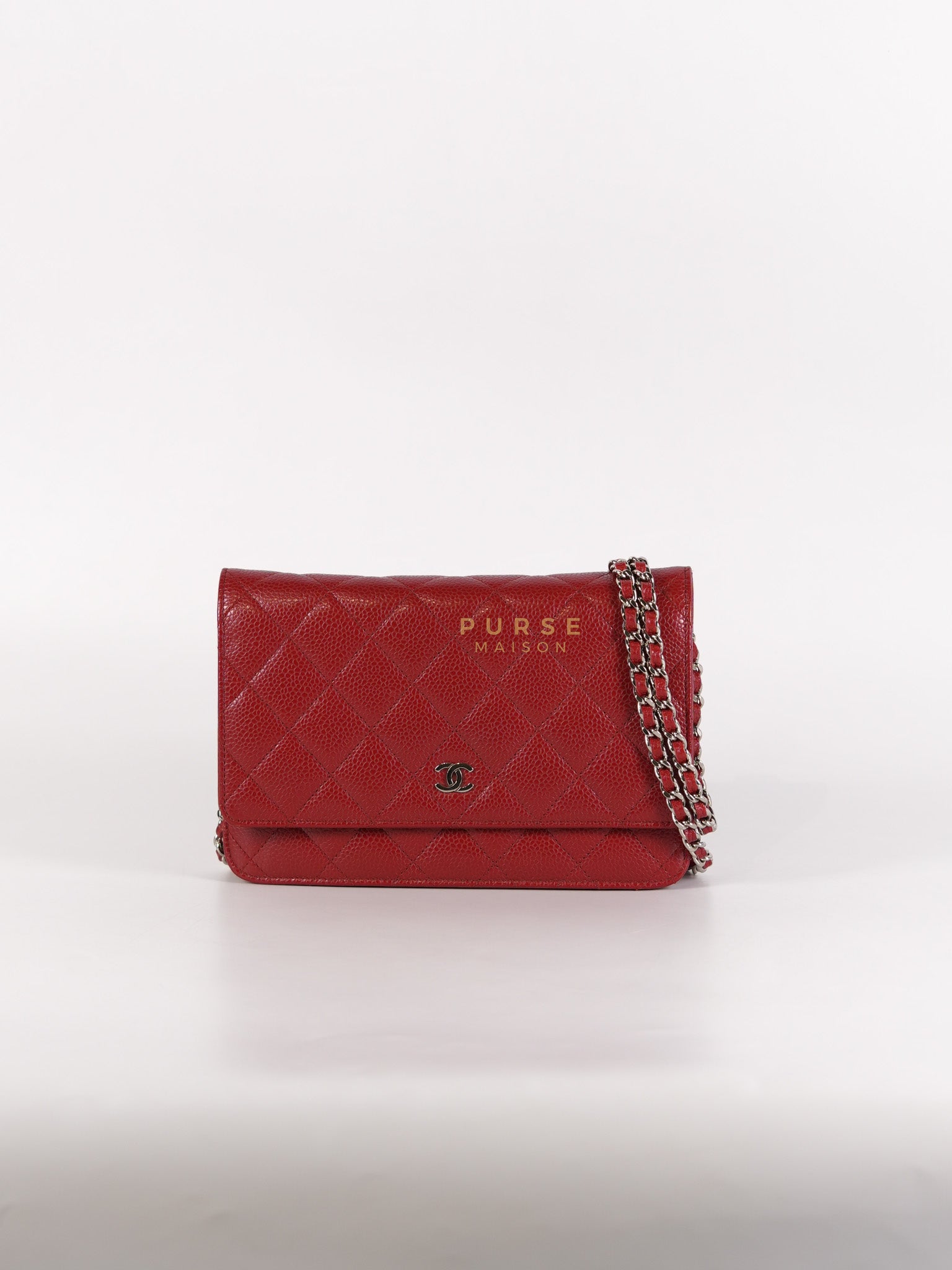 Wallet on Chain(WOC) in Red Caviar Leather Silver Hardware (Series 21) | Purse Maison Luxury Bags Shop