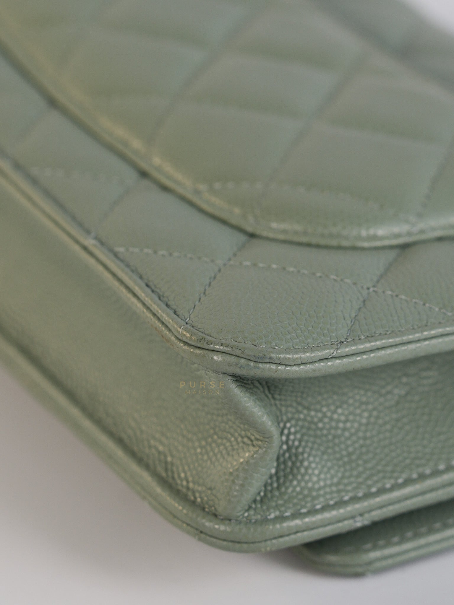 Wallet on Chain(WOC) Light Green Caviar Leather Light Gold Hardware(Microchip) | Purse Maison Luxury Bags Shop