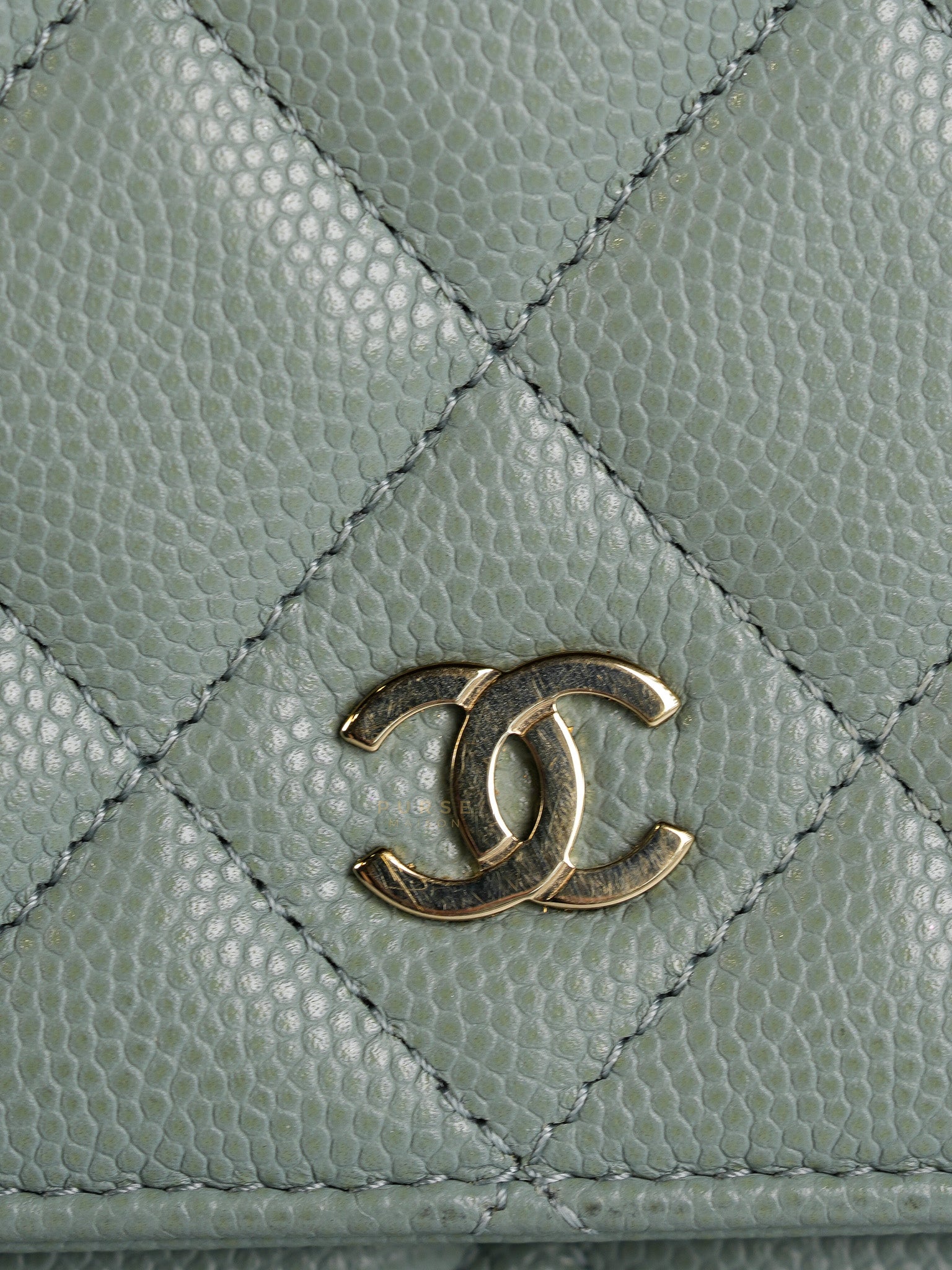 Wallet on Chain(WOC) Light Green Caviar Leather Light Gold Hardware(Microchip) | Purse Maison Luxury Bags Shop