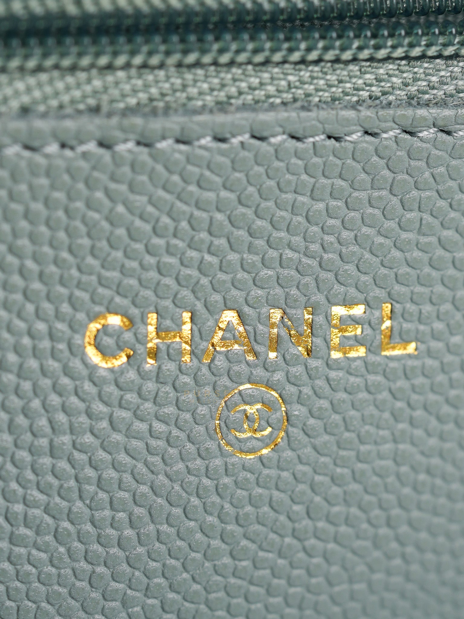 Wallet on Chain(WOC) Light Green Caviar Leather Light Gold Hardware(Microchip) | Purse Maison Luxury Bags Shop